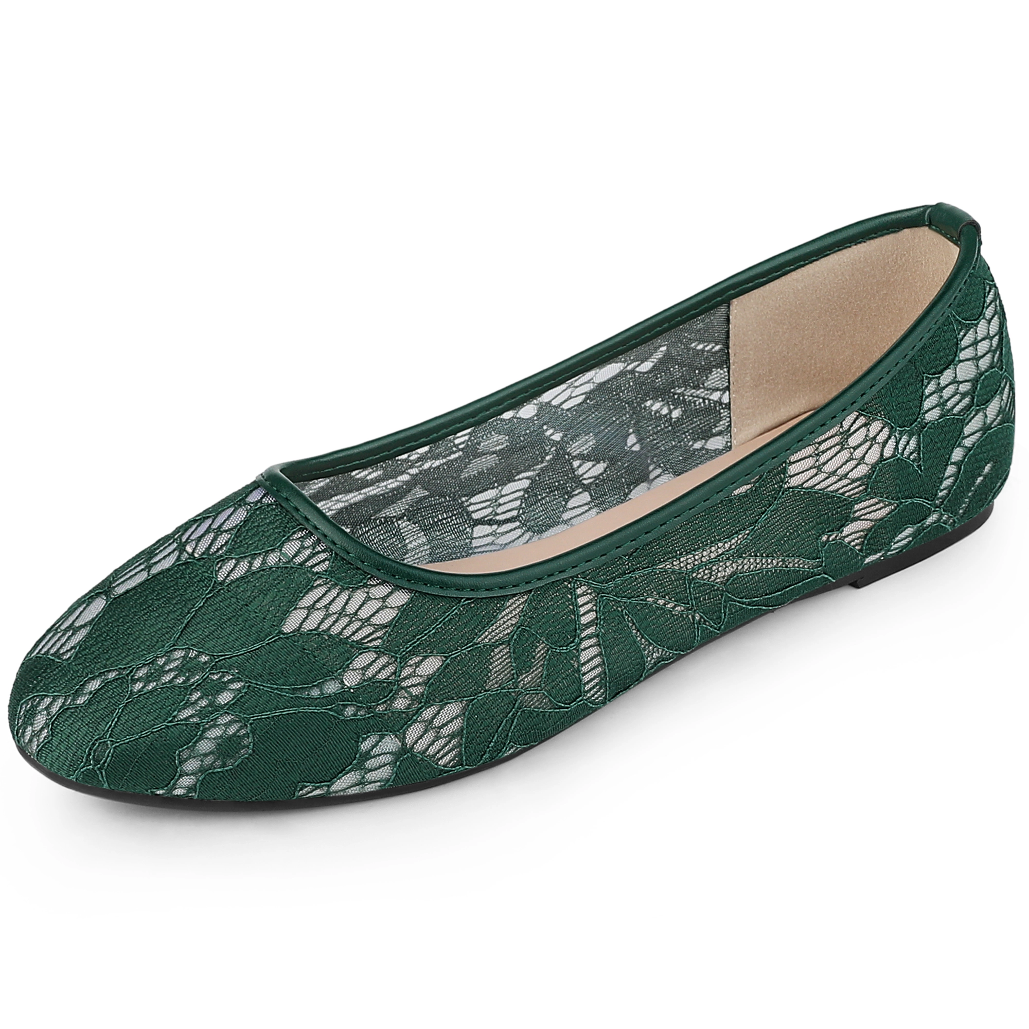 BLISSFUL STEP Women Lace Mesh Floral Round Toe Slip-on Breathable Ballet Flats