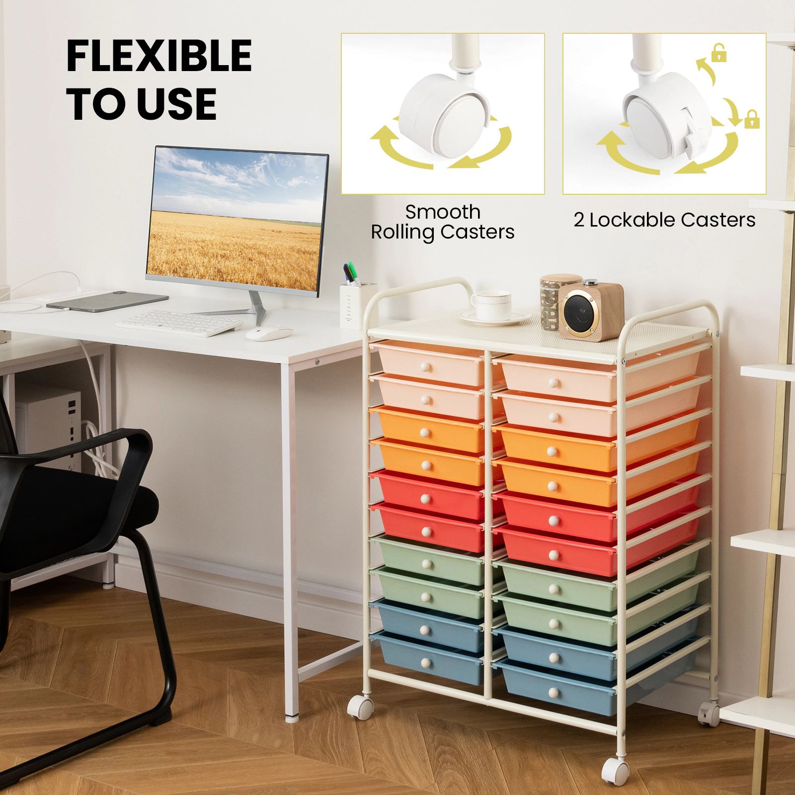 SUGIFT 20-Drawer Rolling Storage Cart with Removable Drawers Steel Frame Top Shelf and Lockable Wheels