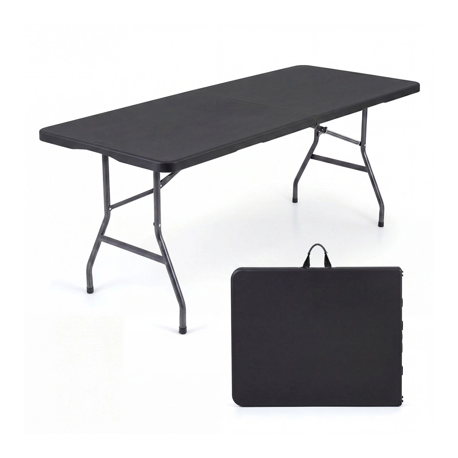 SUGIFT 6 ft Fold-in-Half Camping Table Black HDPE Portable Outdoor Table