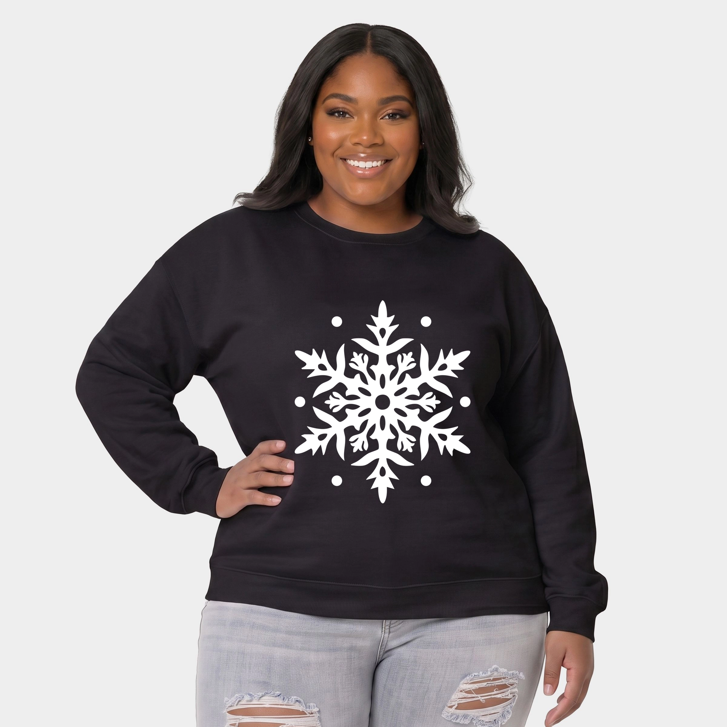 Simply Sage Market - Women's Plus Sweatshirt White Snowflake