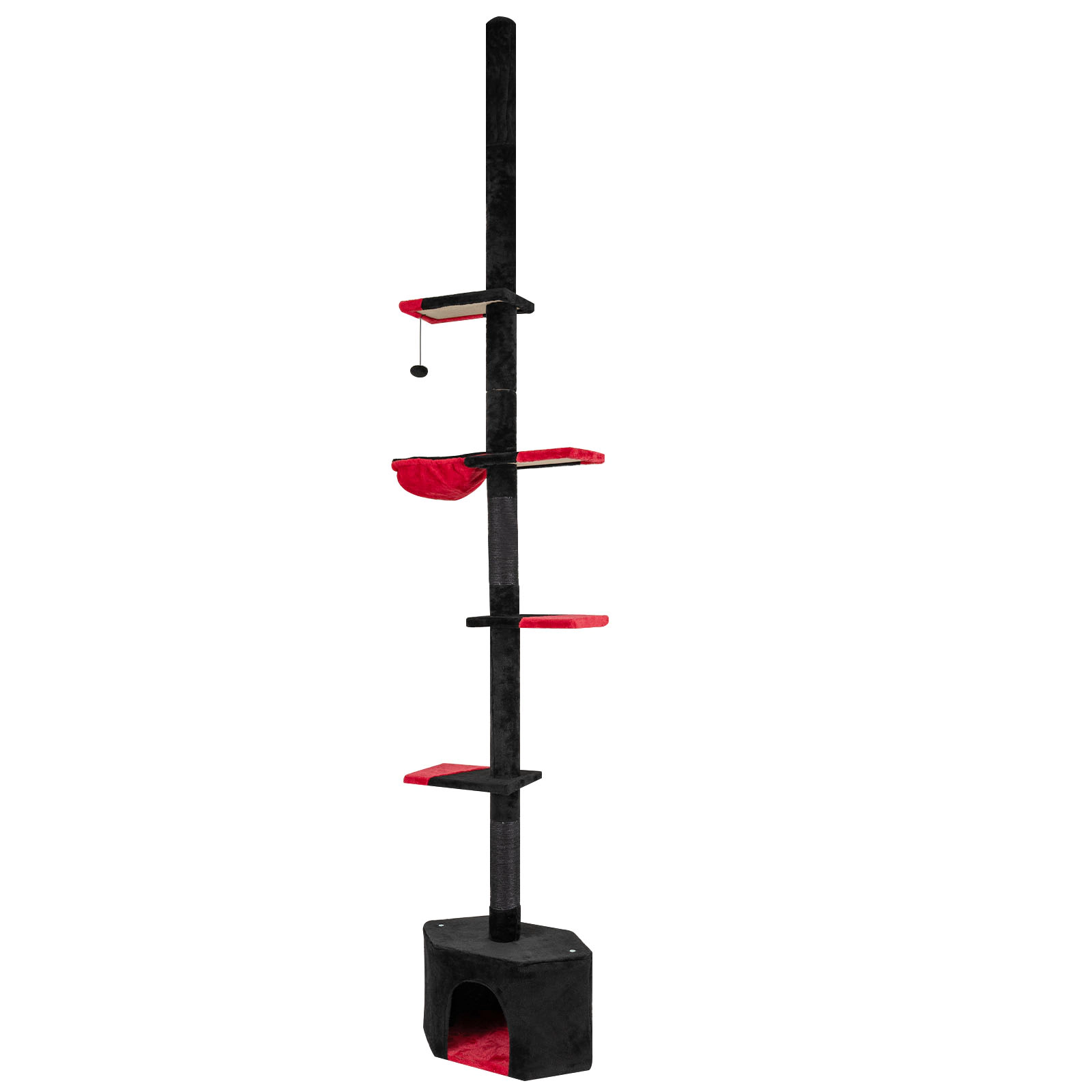 SUGIFT Adjustable Floor to Ceiling Gothic Cat Tree 97-118-in Tall 5-Tier Condo 22-lb Layers Red+Black