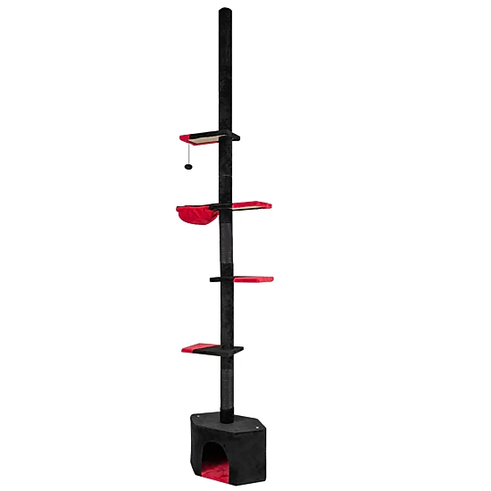 Glintex Floor-to-Ceiling Gothic Cat Tree with 97 to 118-Inch Adjustable Tension Rod, Red