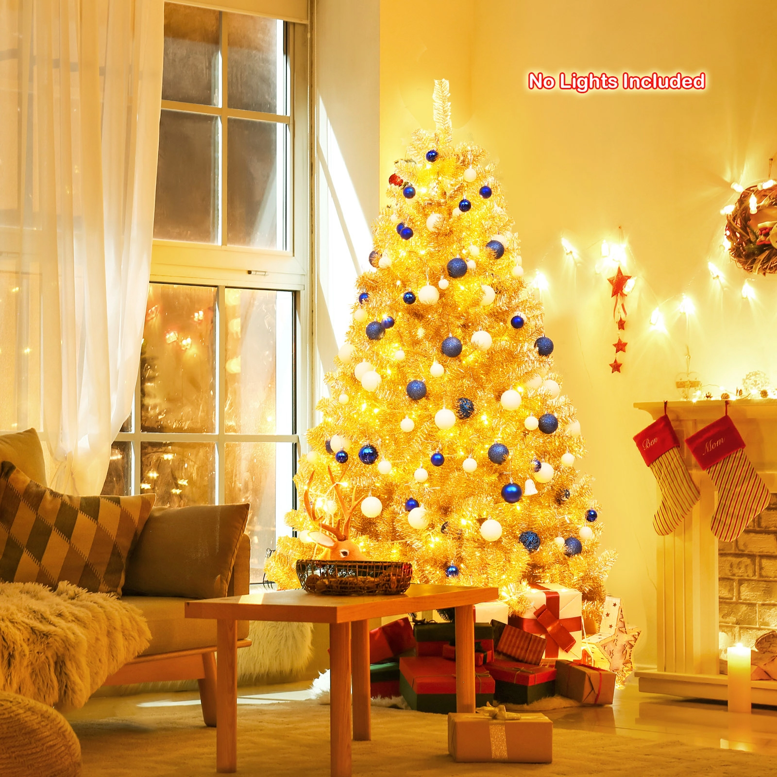 LJG 6/7.5 Feet Artificial Tinsel Christmas Tree Hinged with Foldable Stand-6 ft