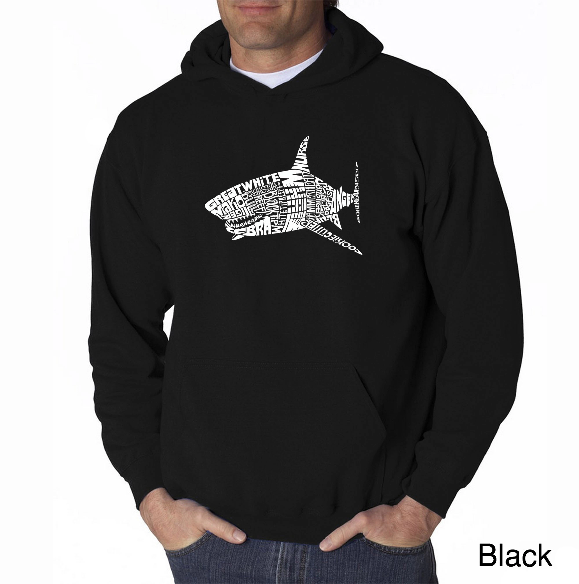 LA Pop Art SPECIES OF SHARK - Men's Word Hooded Sweatshirt
