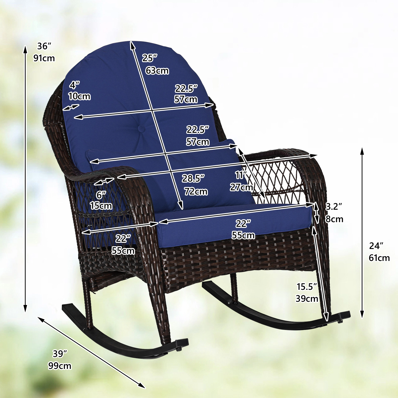 SUGIFT Outdoor PE Rattan Rocking Chair, 400 lb Capacity, Cushions and Lumbar Pillow