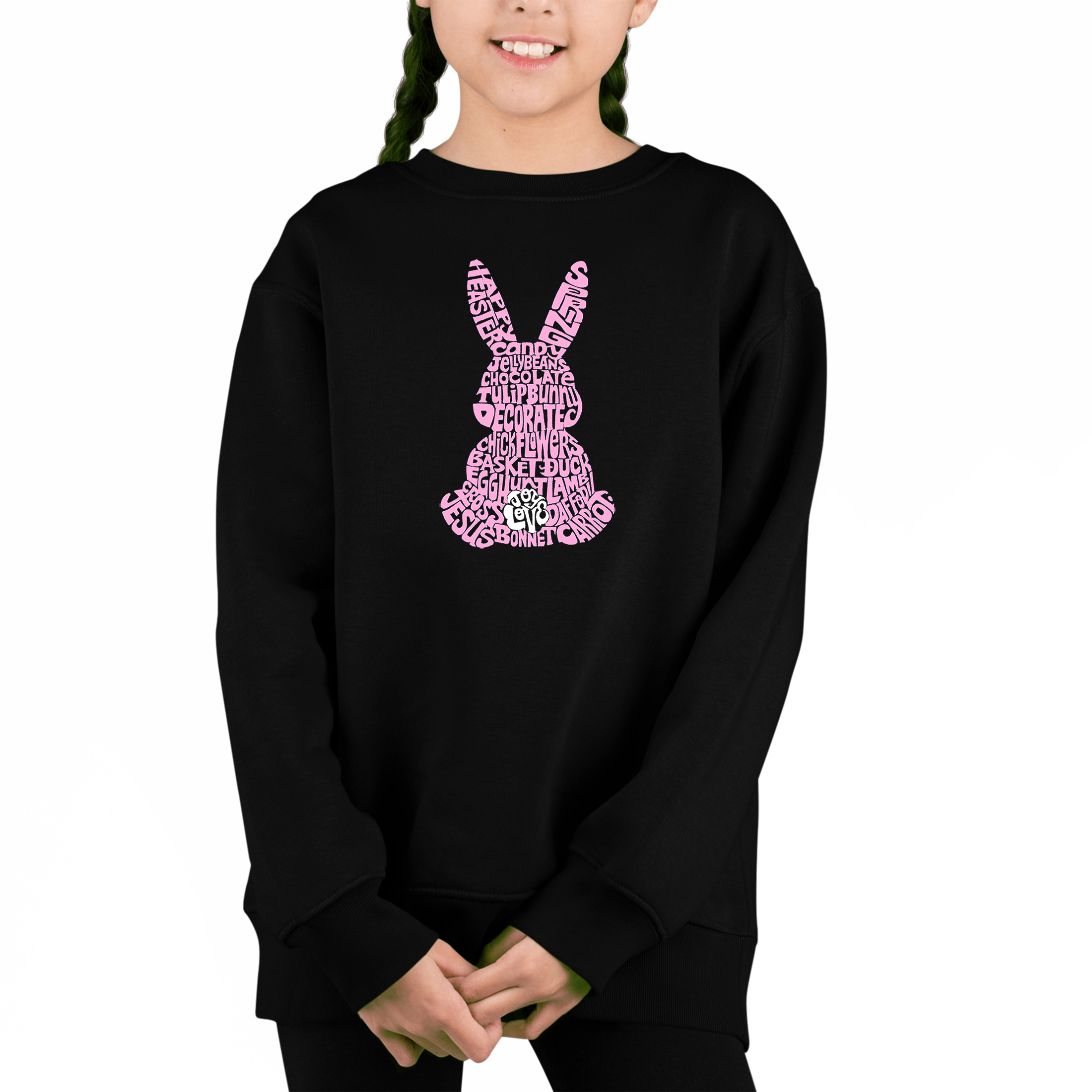 LA Pop Art Girl's Word Sweatshirt - Easter Bunny