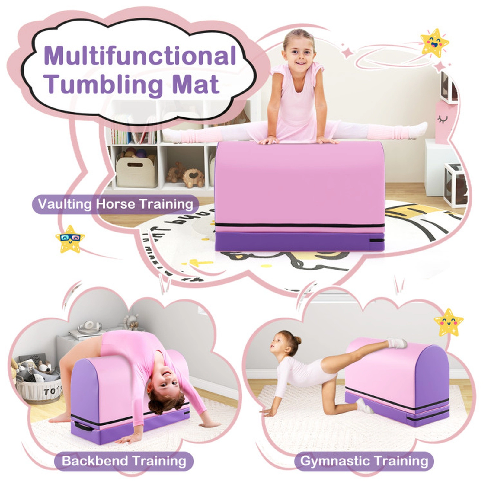 SUGIFT 35.5-in PU Leather Gymnastics Vaulting Box with Detachable 4-in Heightening Pad and Carry Handle