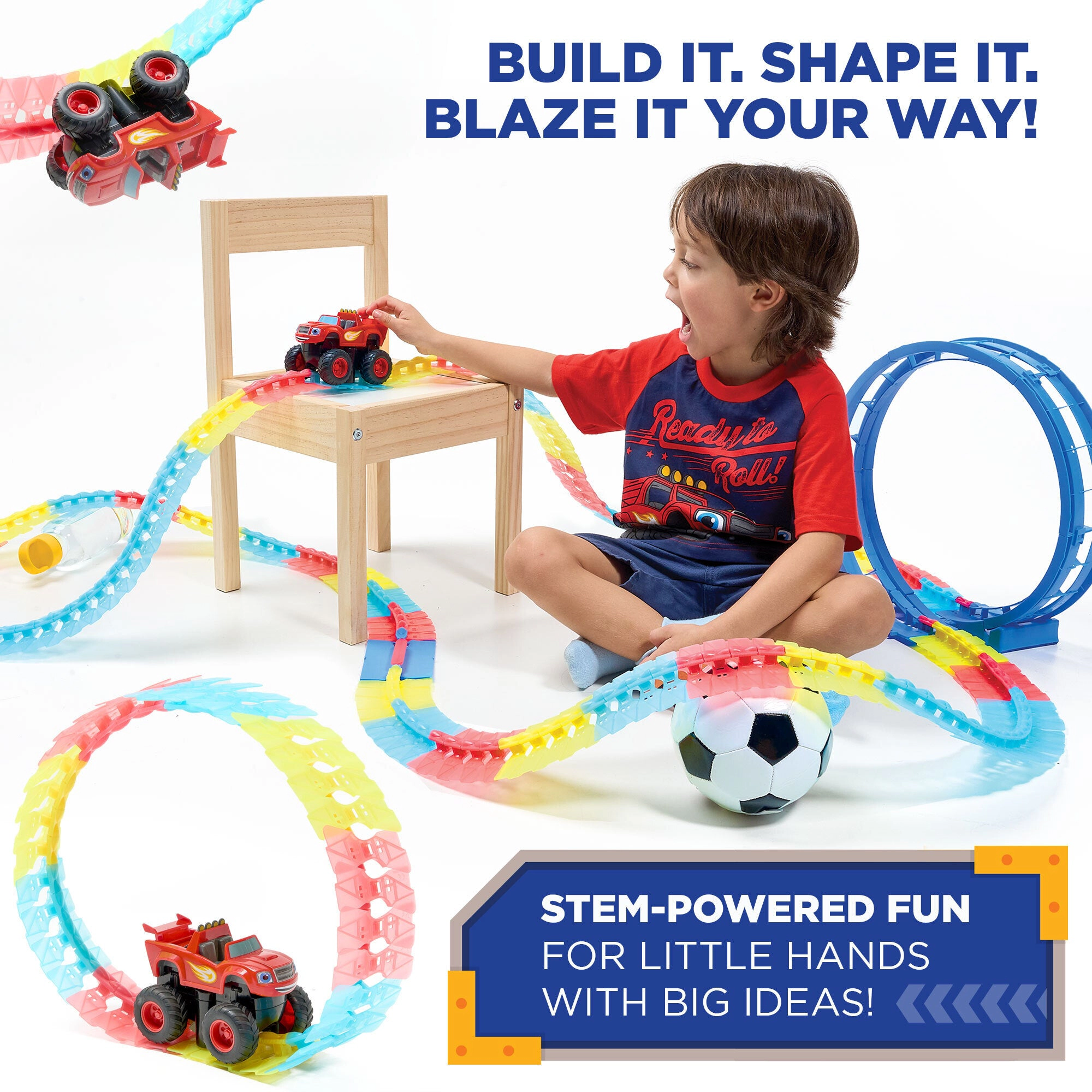 Nickelodeon Blaze Kids TurboTwist Glow Race Track Set - 117 Pieces with Rechargeable Blaze Car