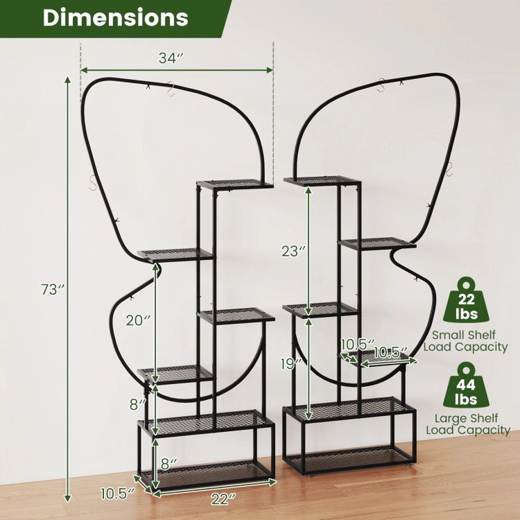 Hivvago 6-Tier Metal Plant Stand Ladder Display Rack with Hanging Hooks