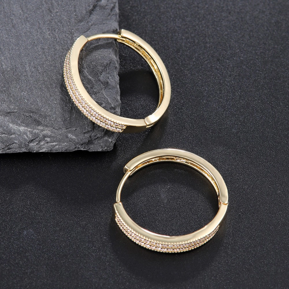 Double Row Pave Cubic Zirconia Rectangle Hoop Earring
