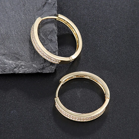 Double Row Pave Cubic Zirconia Rectangle Hoop Earring