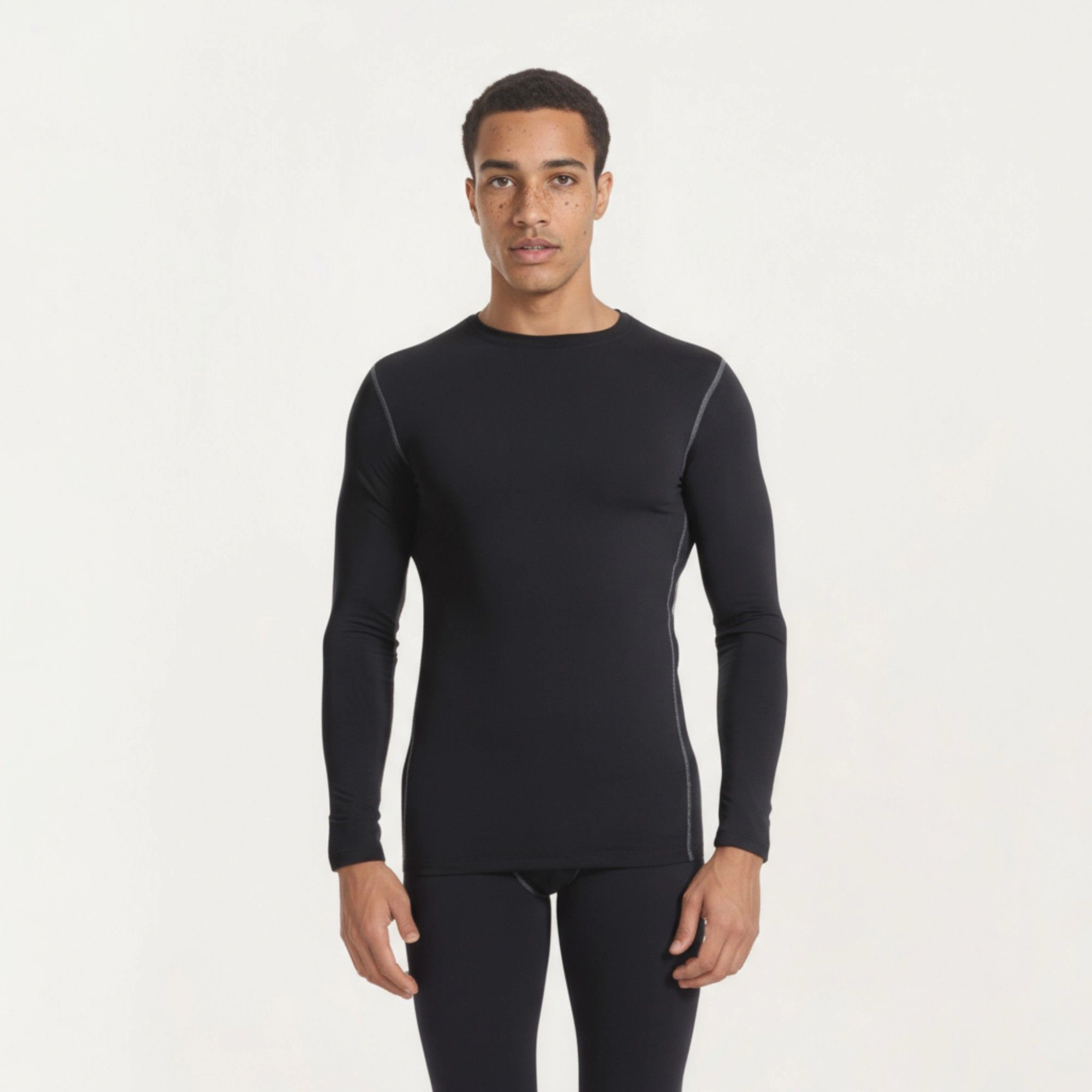 Anna-Kaci Men's Long Sleeve Crew Neck Compression Athletic Top with Stretch Fabric and Contrast Stitching