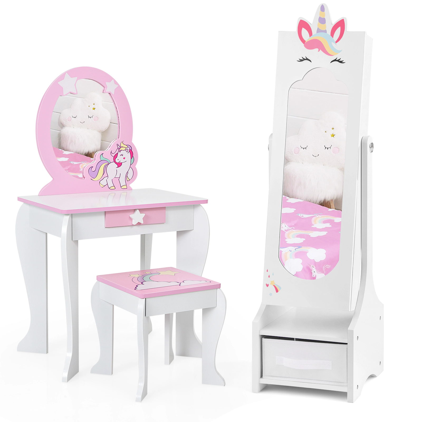 SUGIFT 45.5-in Kids Standing Full-Length Dressing Mirror with 2 Tilt Angles and Hidden Jewelry Cabinet