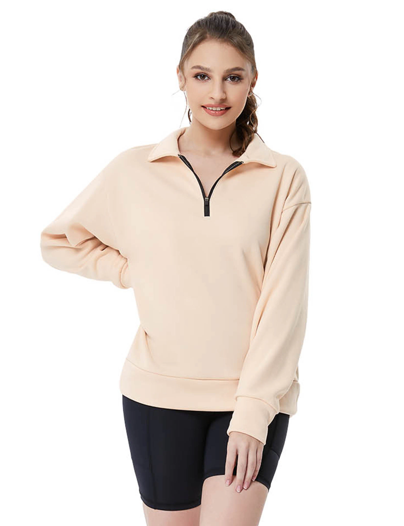 KOJOOIN Women's Quarter Zip Lightweight Pullover Sweatshirt Long Sleeve Oversized Casual