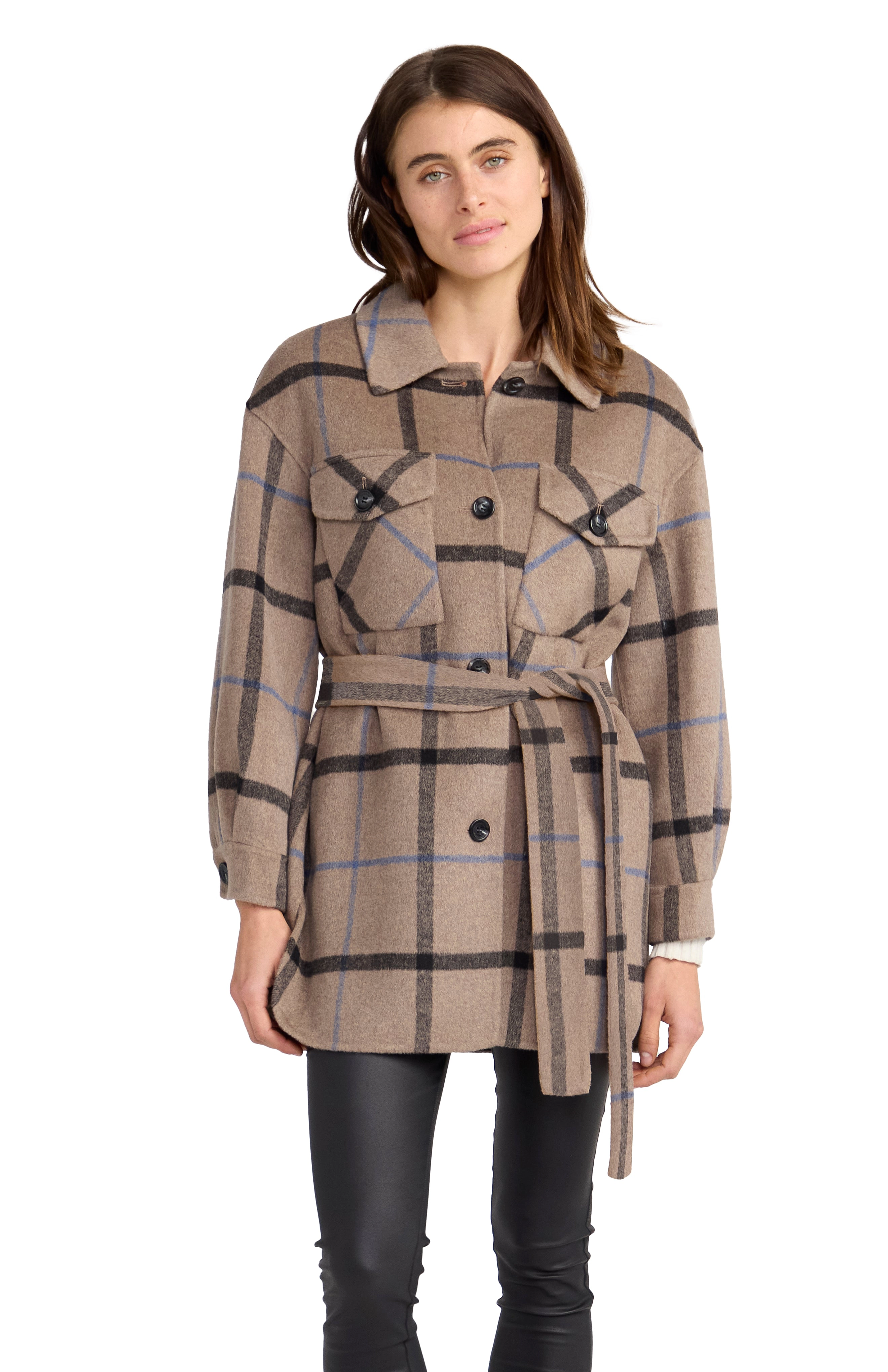 Belle & Bloom Womens Back Together Belted Shacket