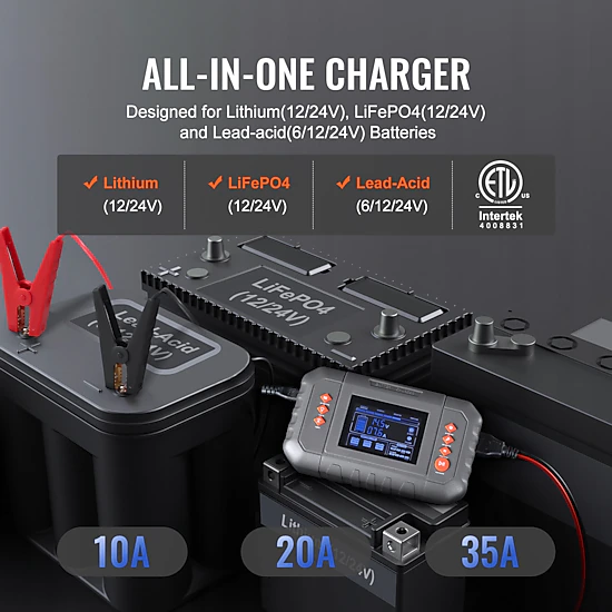 HONGGE Smart Battery Charger Lithium LiFePO4 Lead-Acid AGM / Gel / SLA Car Battery Charger with LCD Display Trickle