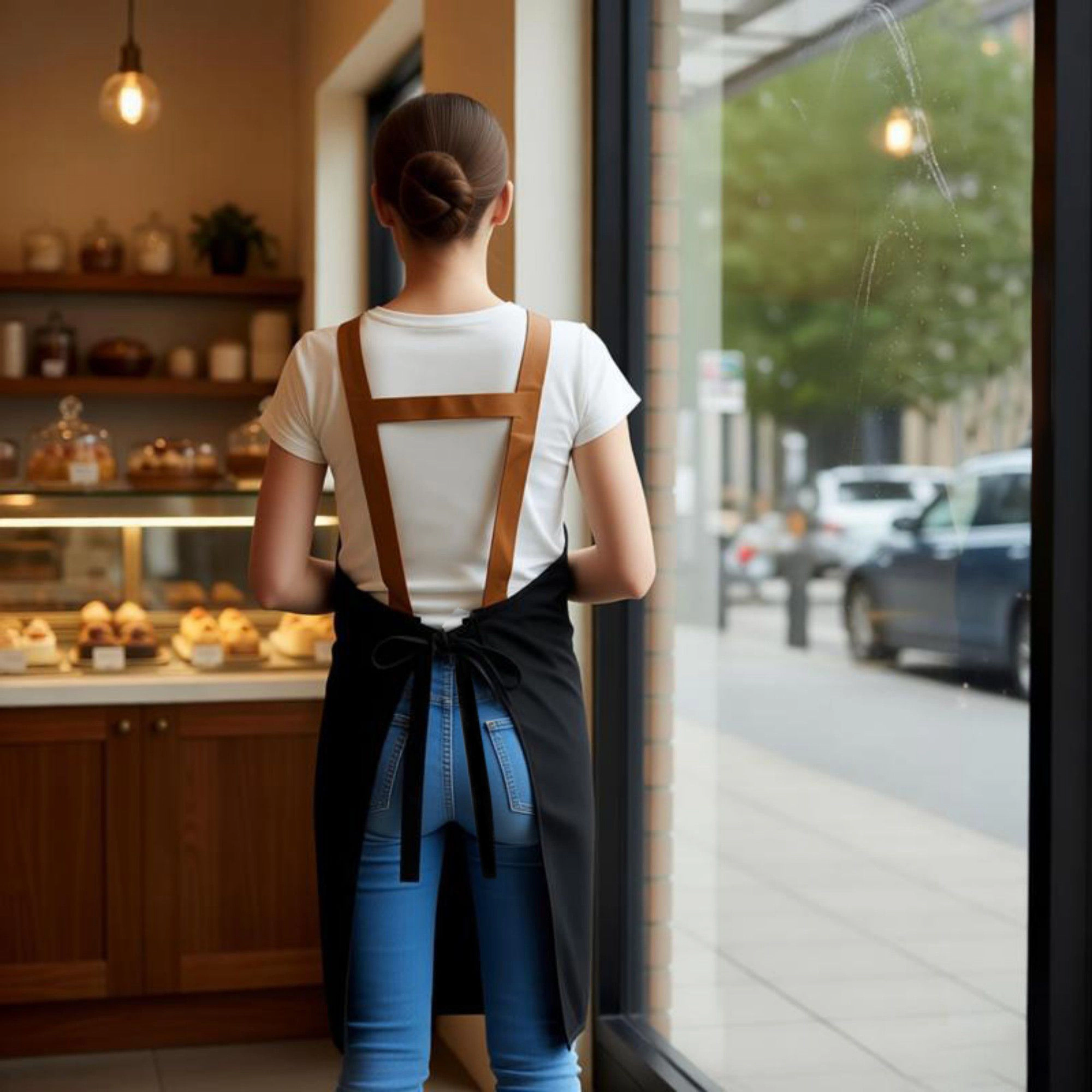 Alilang Unisex Cotton Kitchen Apron with Cross Back Straps Minimalist Utility for Cooking Baking Craft Gardening