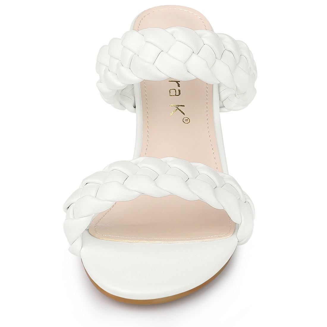 BLISSFUL STEP Women Braided Chunky Heel Slip on Slide Sandals