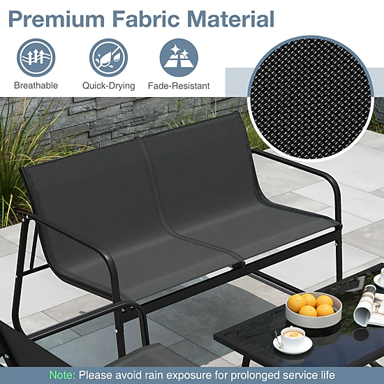 SUGIFT Fabric Lawn Chairs Loveseat and Glass Table 4-Piece Black Patio Furniture Set