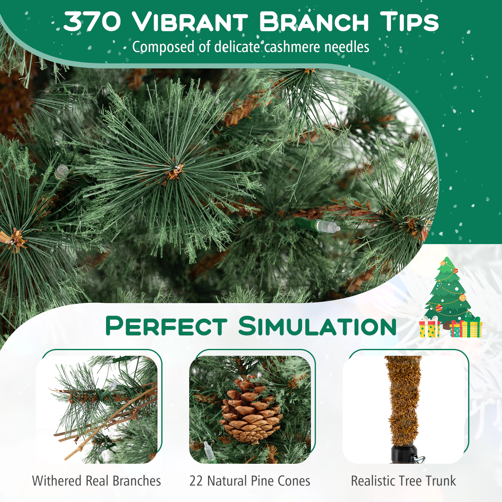SlickBlue Pre-Lit Christmas Tree with Warm White LED Lights & Pine Cones