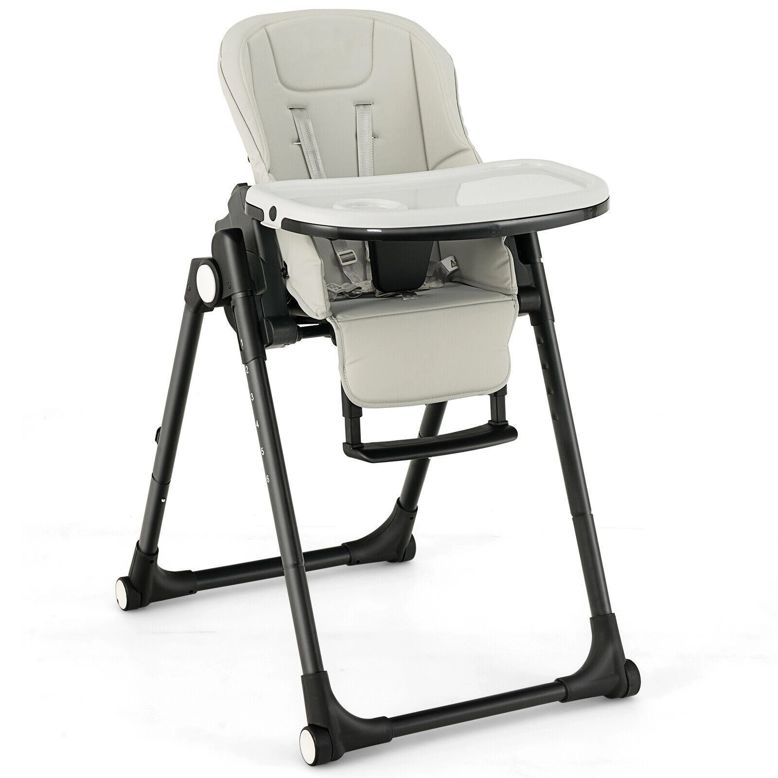 SUGIFT Gray 6 Adjustable Heights Aluminum Frame and Rolling Wheels 4-in-1 Baby High Chair