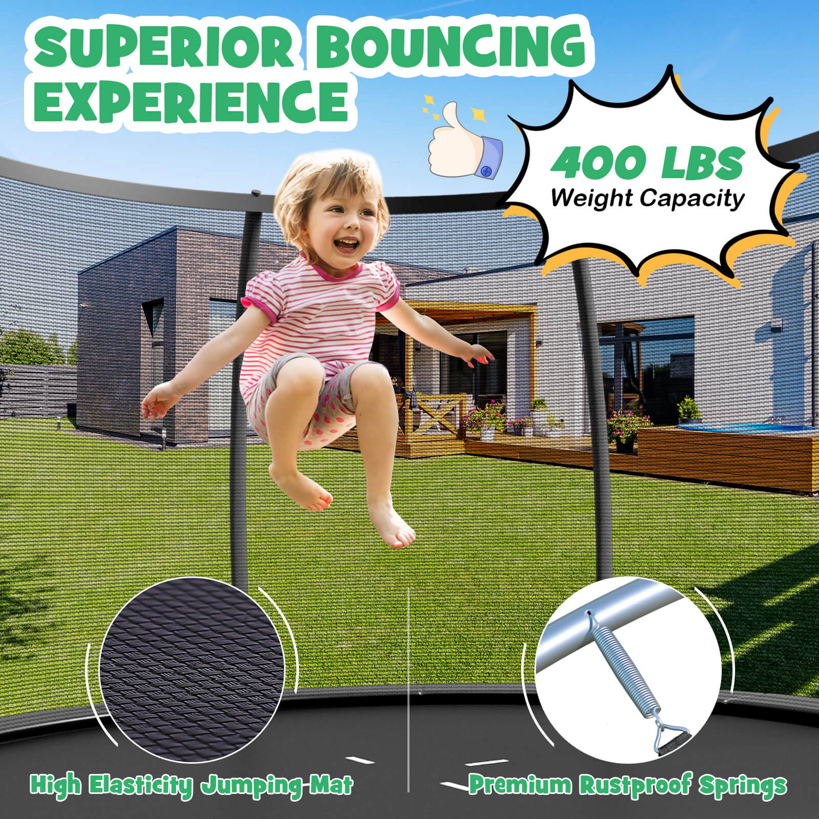 LJG 12FT ASTM Approved Recreational Trampoline with Ladder