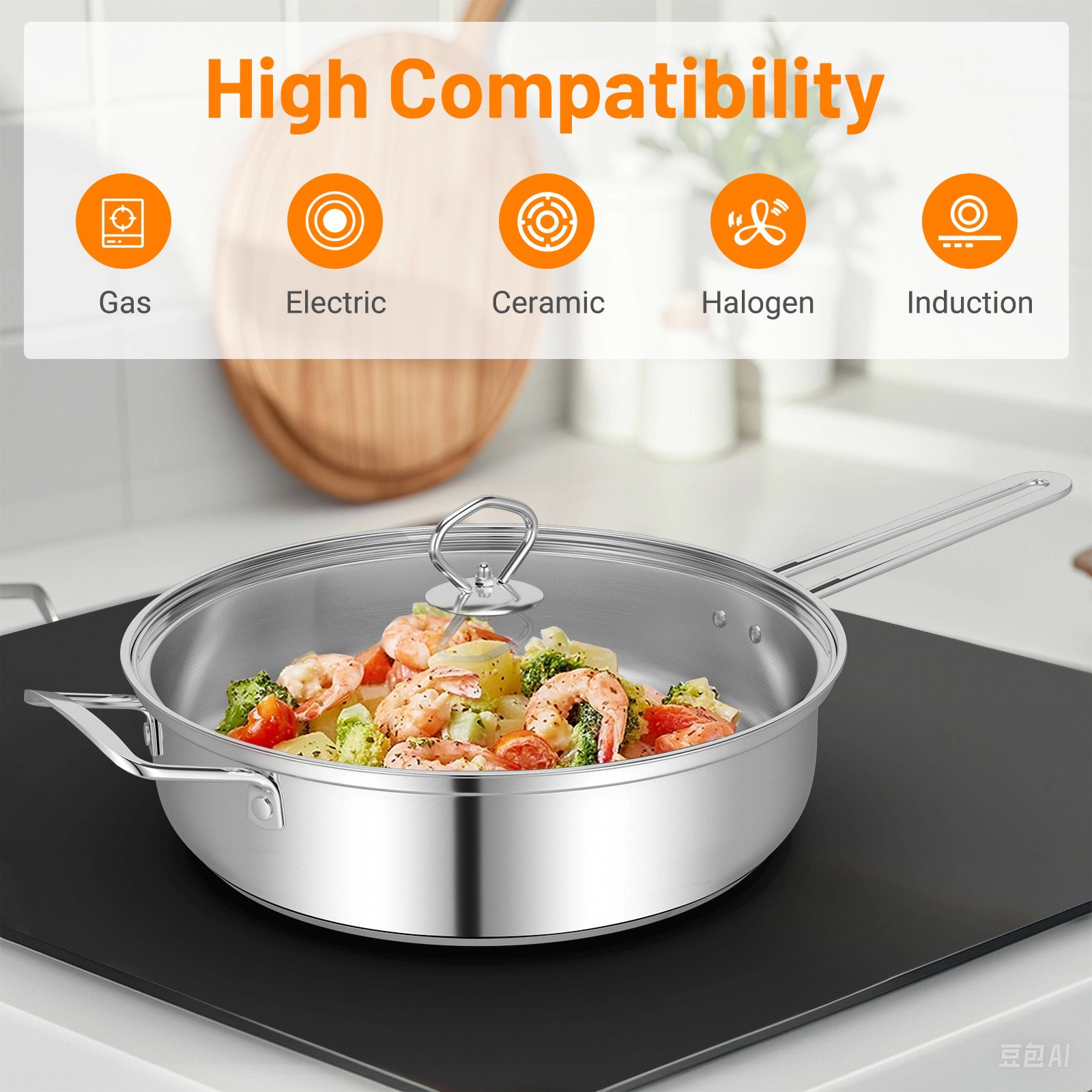 SlickBlue 12 Piece Stainless Steel Cookware Set with Pots Pans and Lid