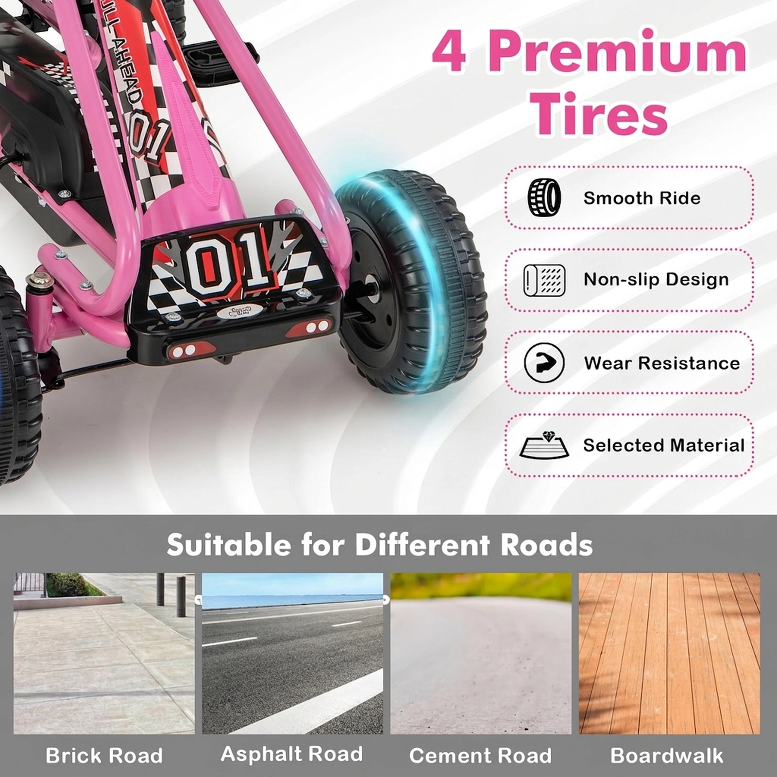 4-Wheel Pedal Go Kart for Kids Ages 3-6 Adjustable Bucket Seat Hand Brake and Enclosed Chain Cover Ride On Pedal Car