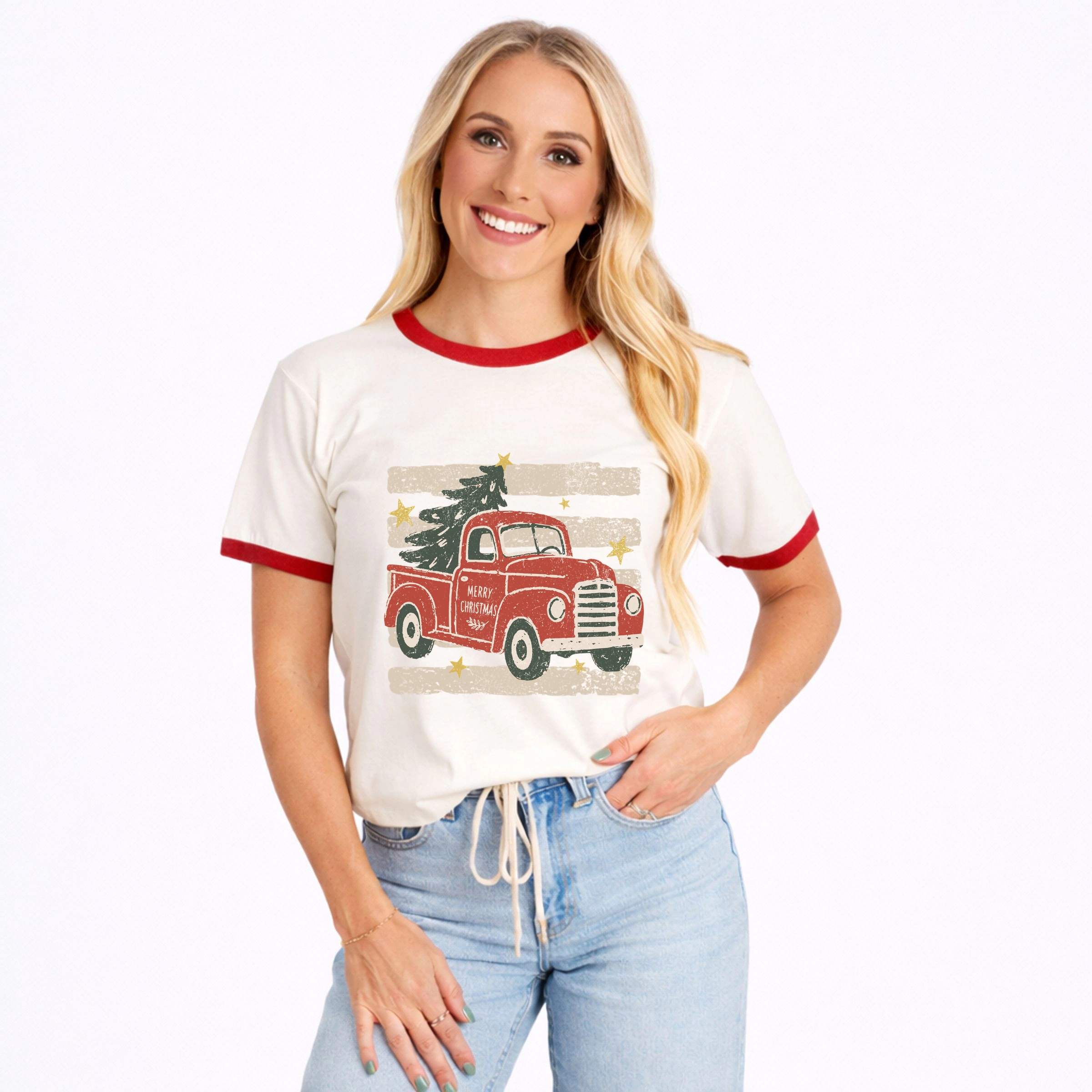 Simply Sage Market - Women's Ringer Graphic T-Shirt Red Truck Stripes