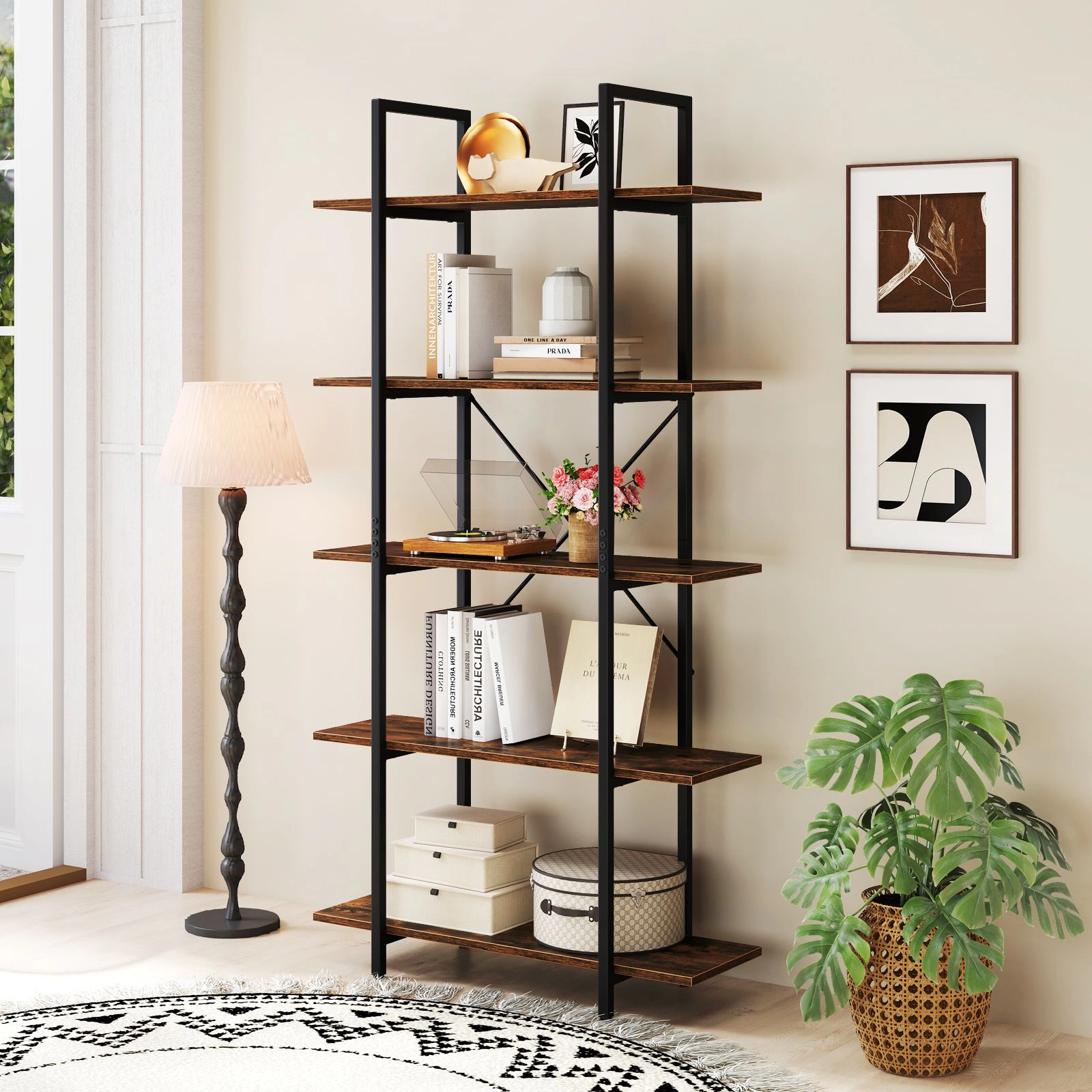 SlickBlue 62 Inch Tall 5 Tier Open Bookshelf Storage Rack