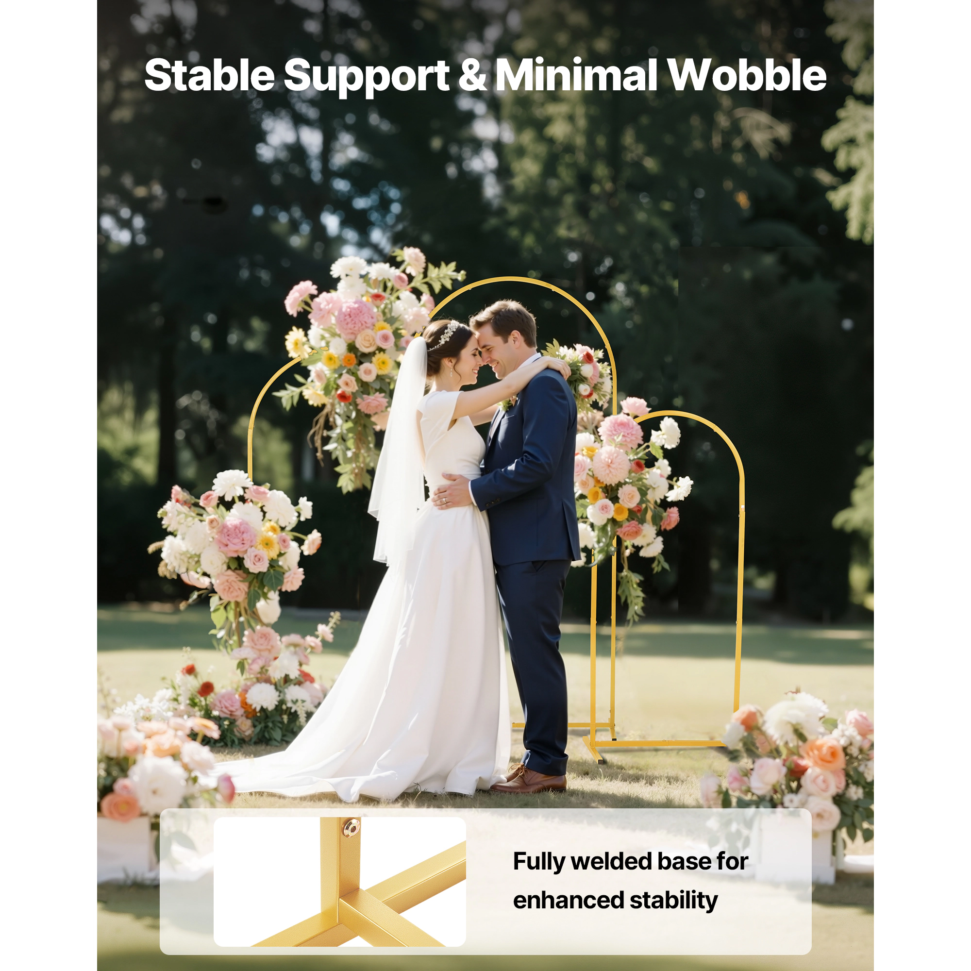 HONGGE Arch Backdrop Stand Stable Structure Easy Assembly Gold Metal Arch Backdrop Stand for Wedding Birthday Party