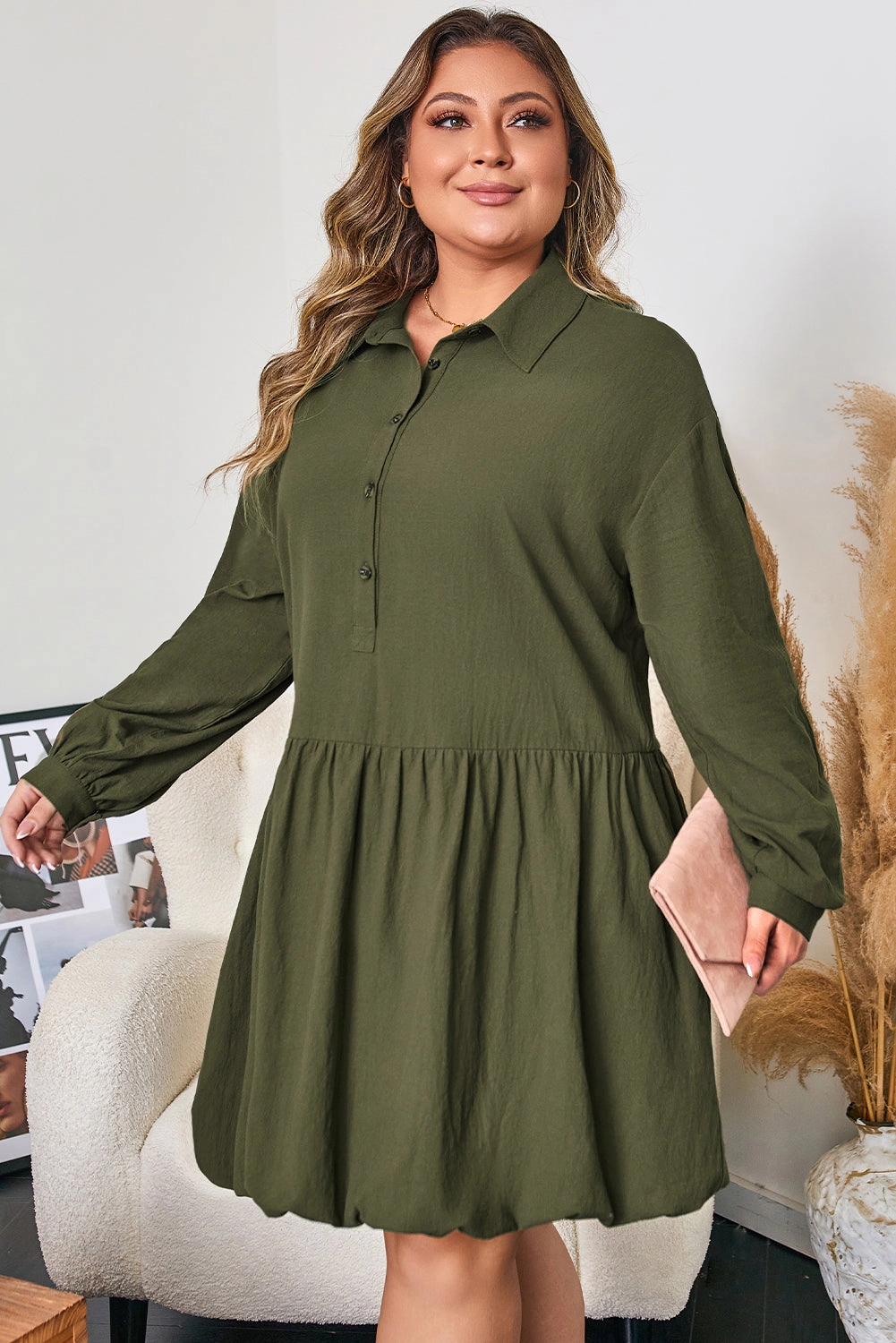 Threaded Pear Women's Catherine Ruffle Hem Mini PLUS Dress