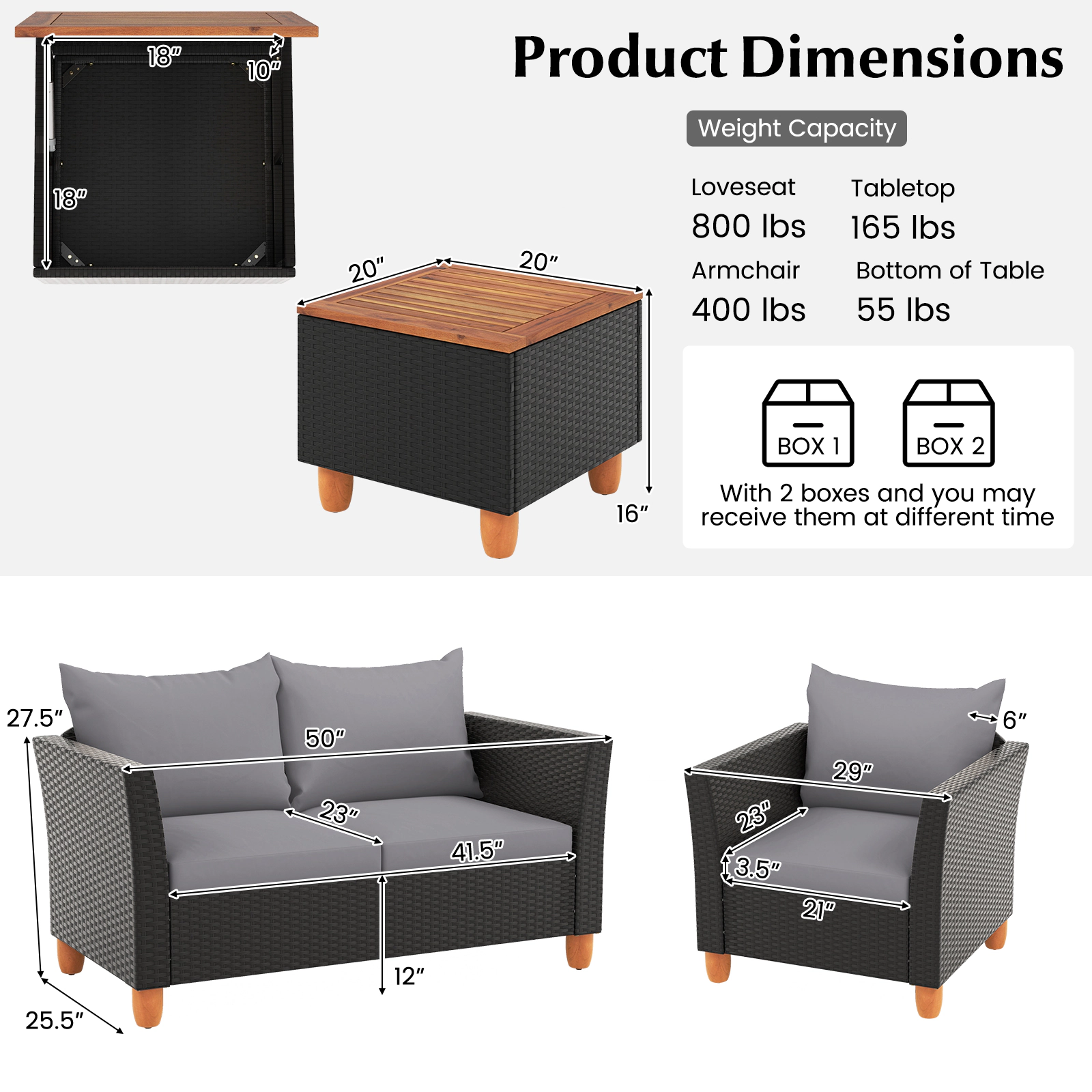 Hivvago 4 Piece Outdoor Conversation Set with Storage Coffee Table