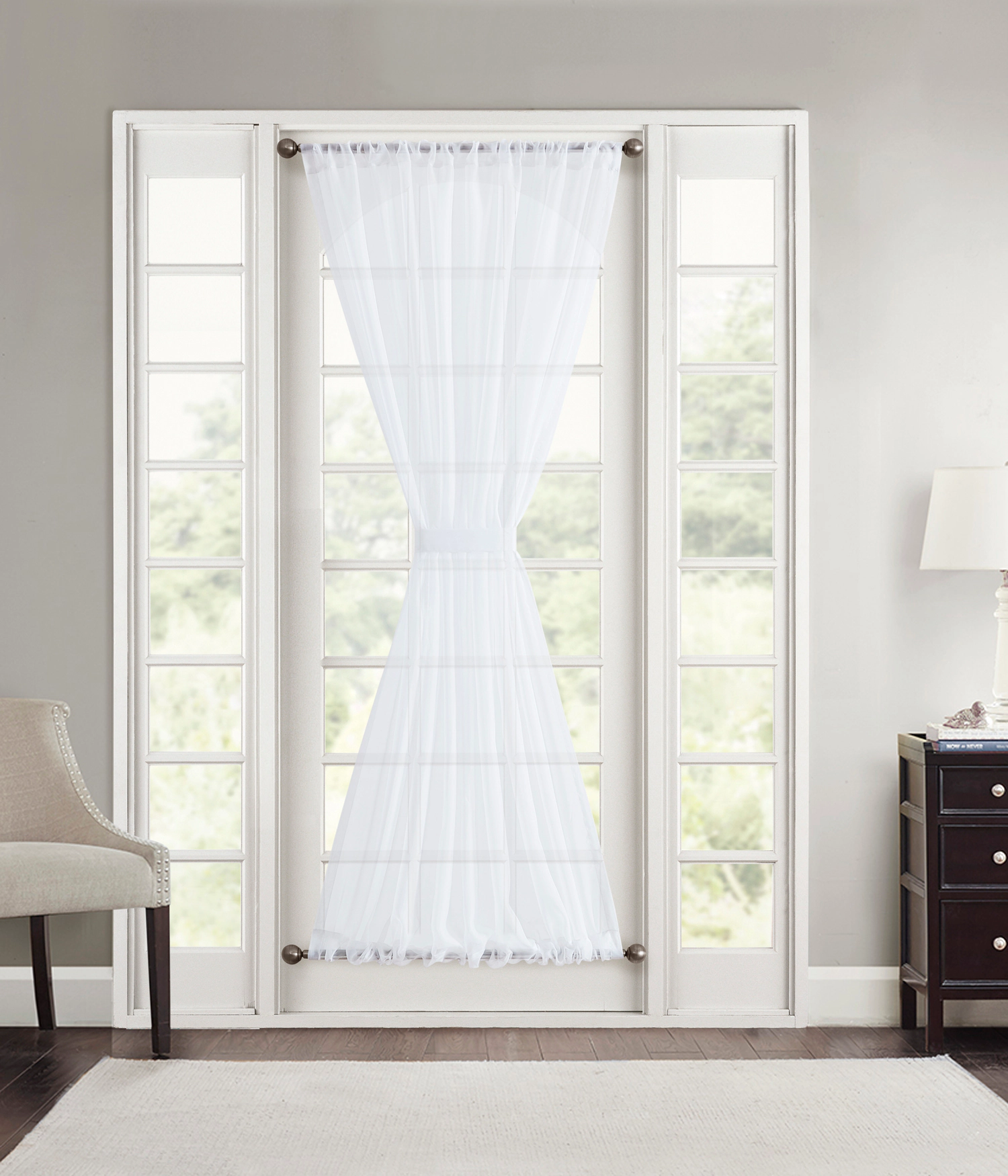 HLC.ME Sheer Voile French Door Patio Sidelight Window Curtain Panels with Tieback - Set of 2