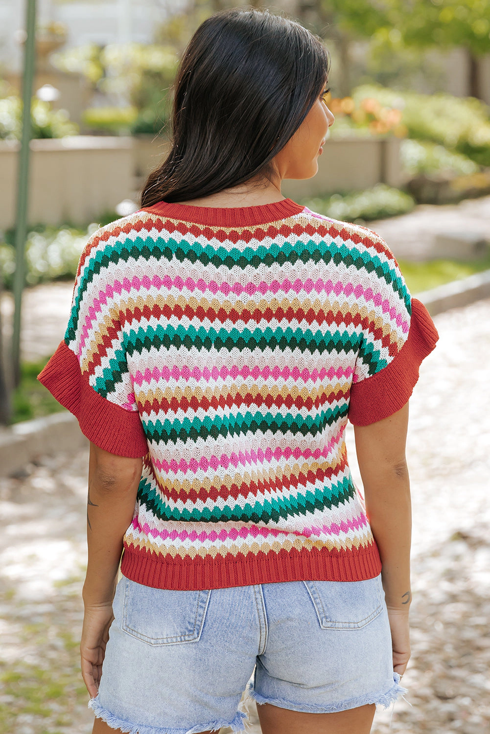 Threaded Pear Women's Molly Sleeve Colorful Textured Sweater