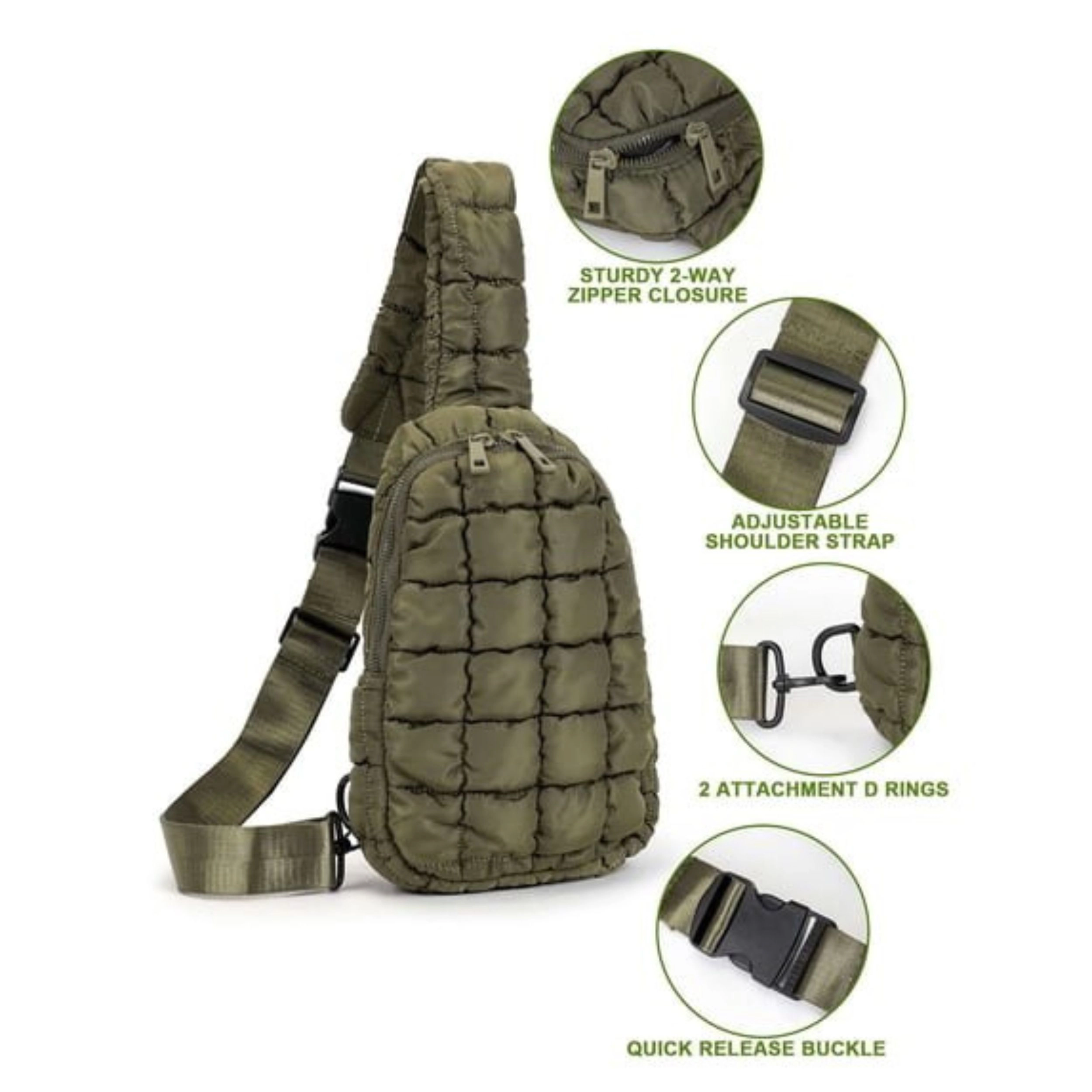 Home Collection Unisex Quilted Puffer Sling Crossbody Bag with Adjustable Strap