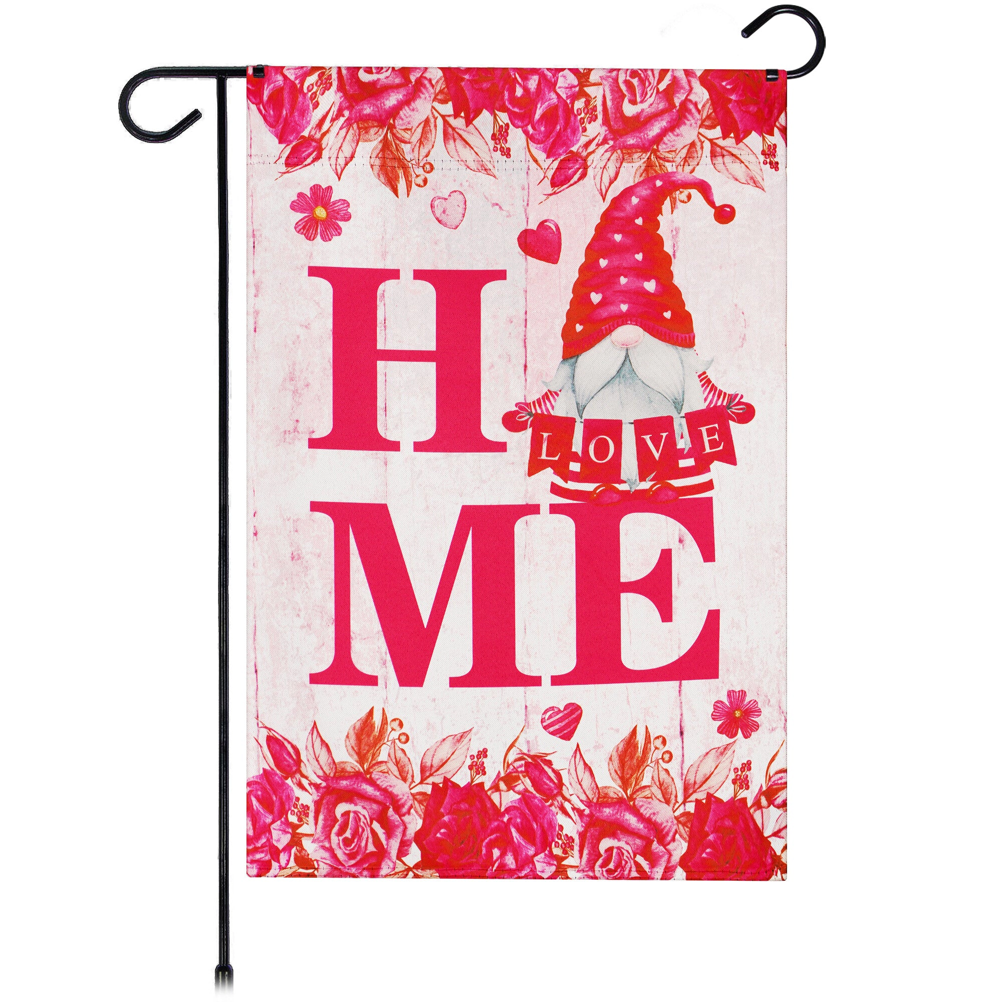G128 Valentine's Day Garden Flag 12x18in, Gnome Holding Love Sign, Blockout Polyester
