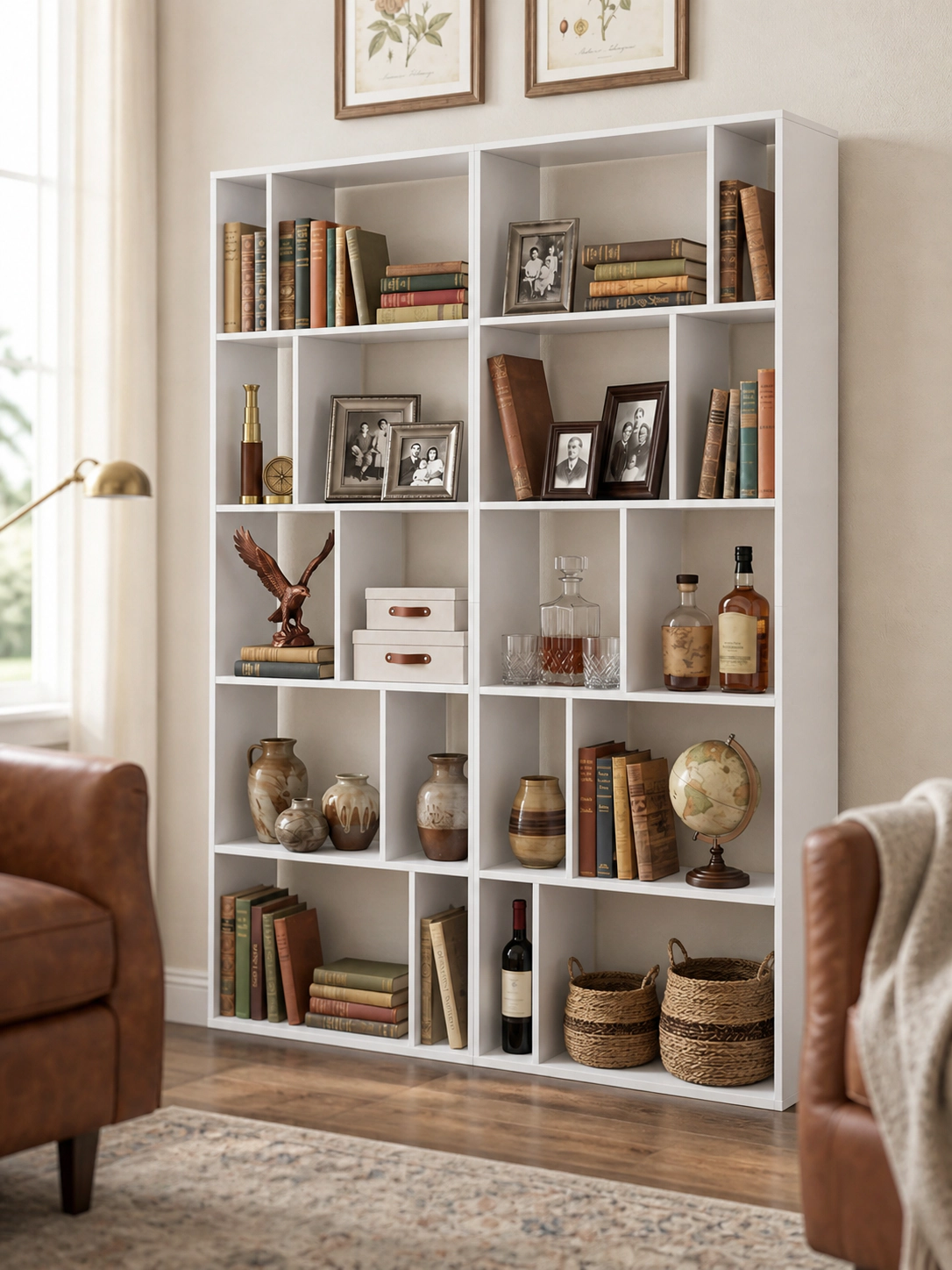 SUGIFT 5-Tier 10-Cube White 65-in Tall Open Back Bookshelf Vertical Display with Anti-Tipping Kits