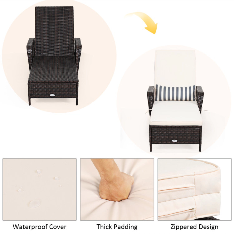 Hivvago Outdoor Wicker Chaise Lounge with Adjustable Backrest