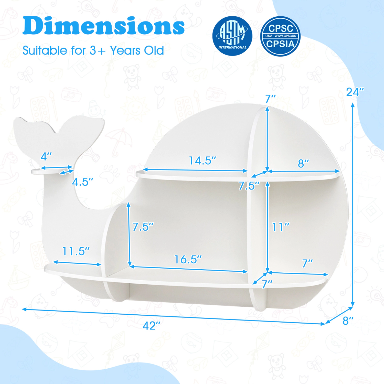 SUGIFT Set of 2 11-lb Floating Dolphin Wall Mounted Kids Bookshelves with Rounded Edges and Expansion Screws