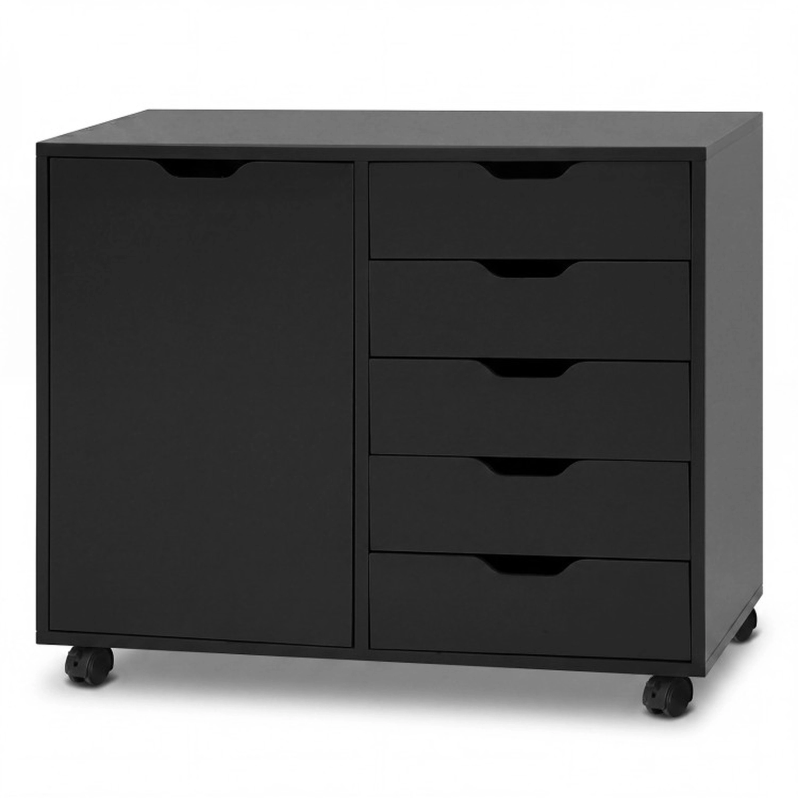 SUGIFT 5-Drawer Engineered Wood Storage Cabinet on Wheels with Adjustable Shelf 31 x 16 x 26 in Black