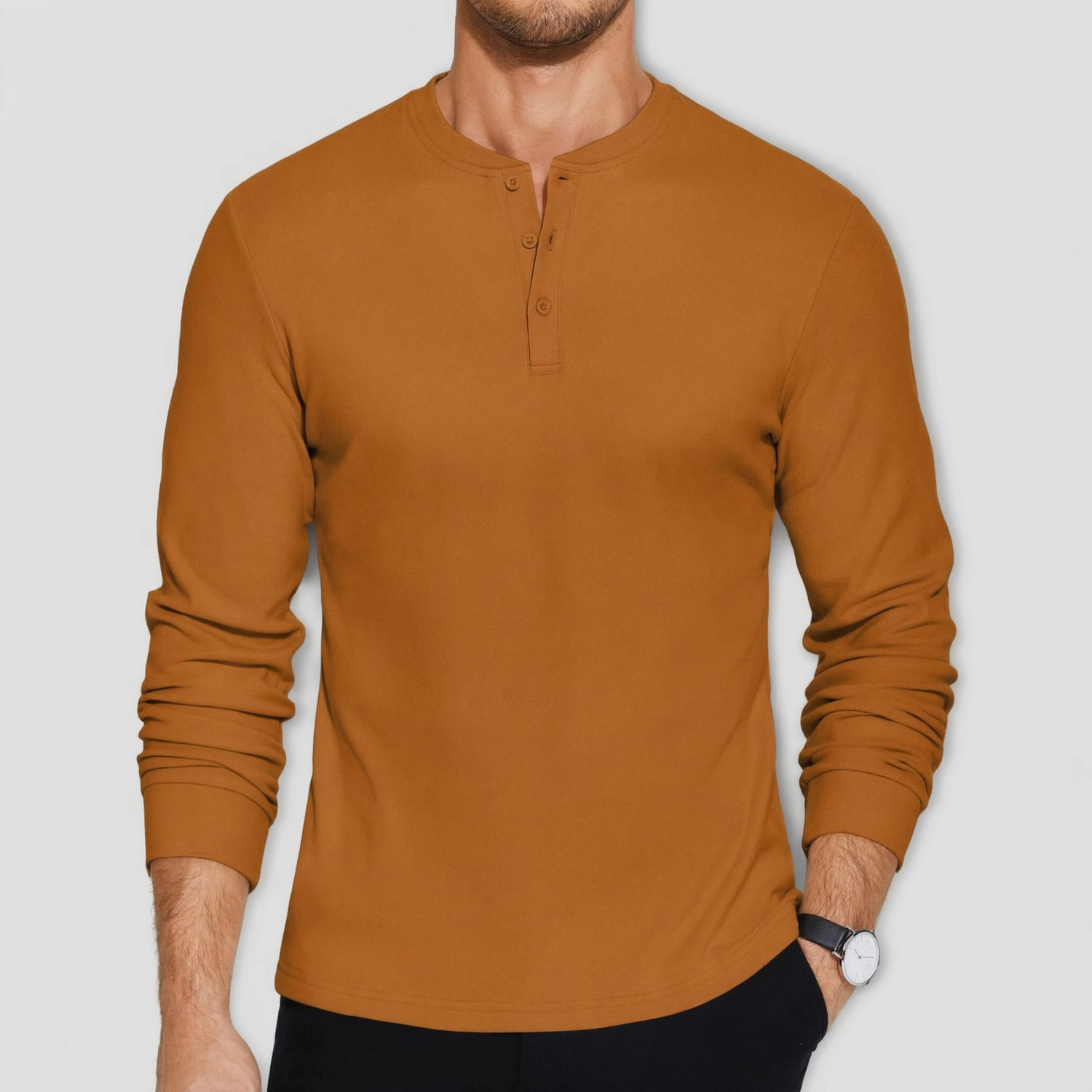 COOFANDY Mens Classic Long Sleeve Henley Shirt Button Placket Band Neck Fall Tops