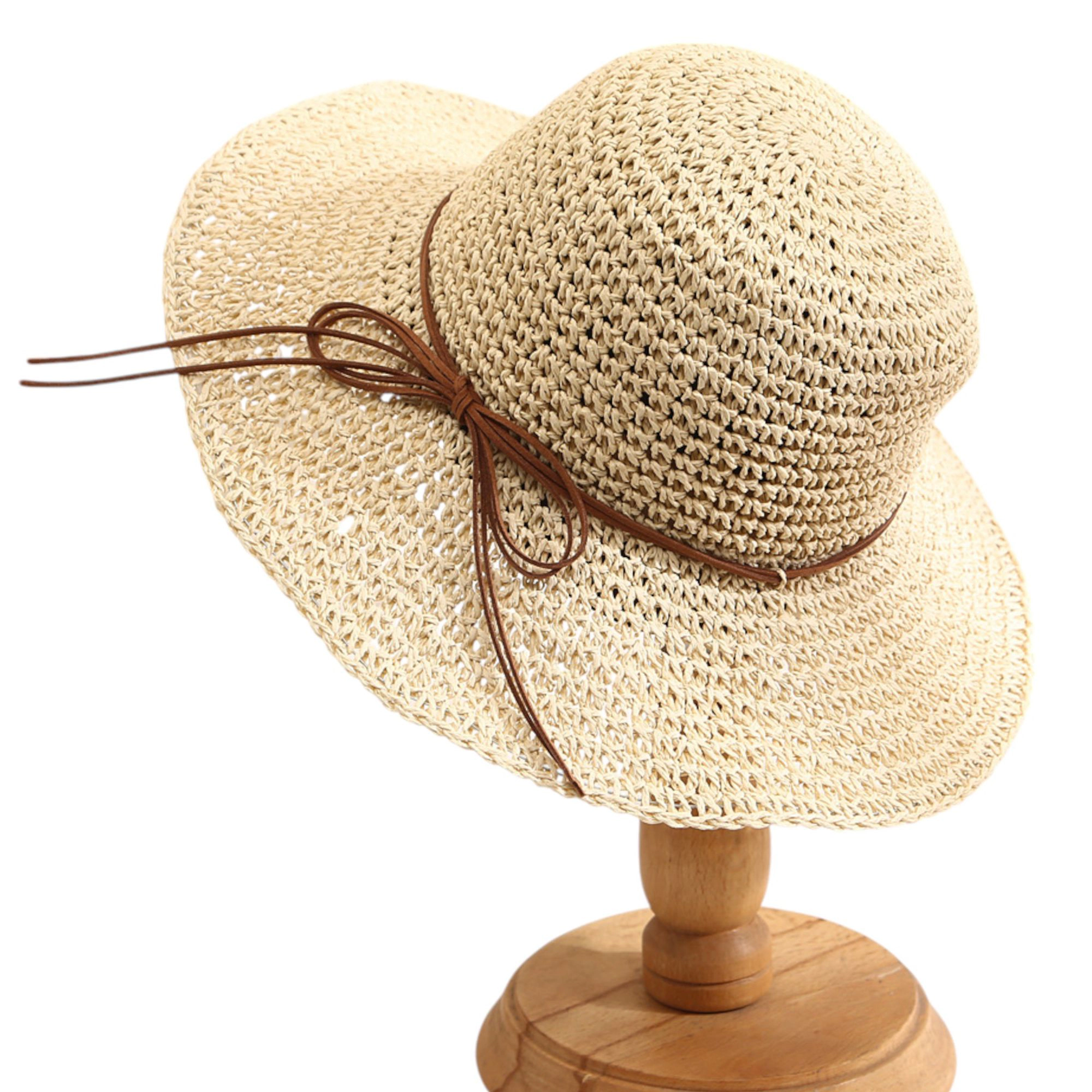 Anna-Kaci Women's Woven Floppy Sun Hat with Rounded Crown and Decorative Bow Detail