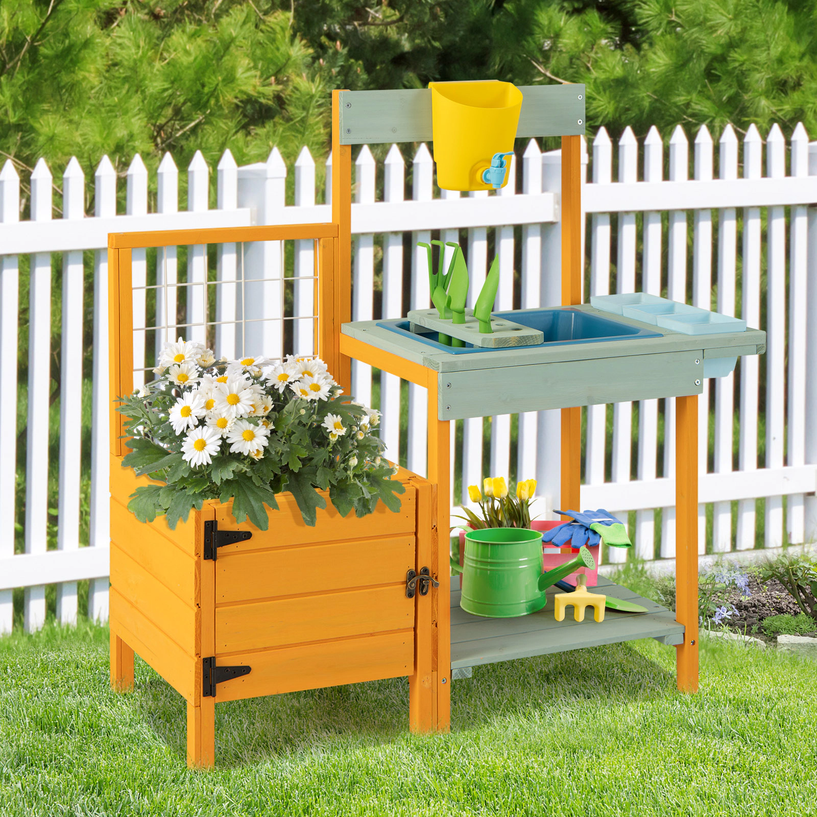 LJG Kids Outdoor Potting Bench with See-Through Window