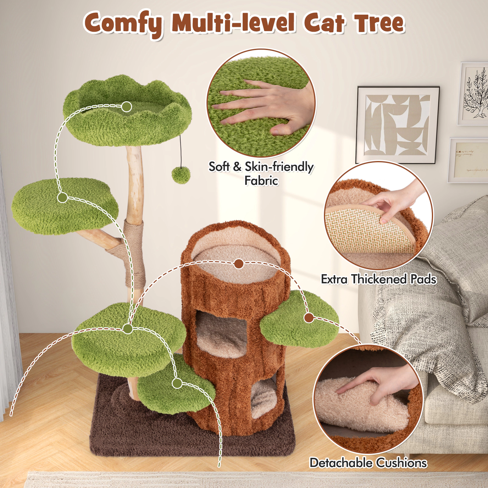 SlickBlue Large Cat Tree Tower with Scratching Posts and Cat Houses
