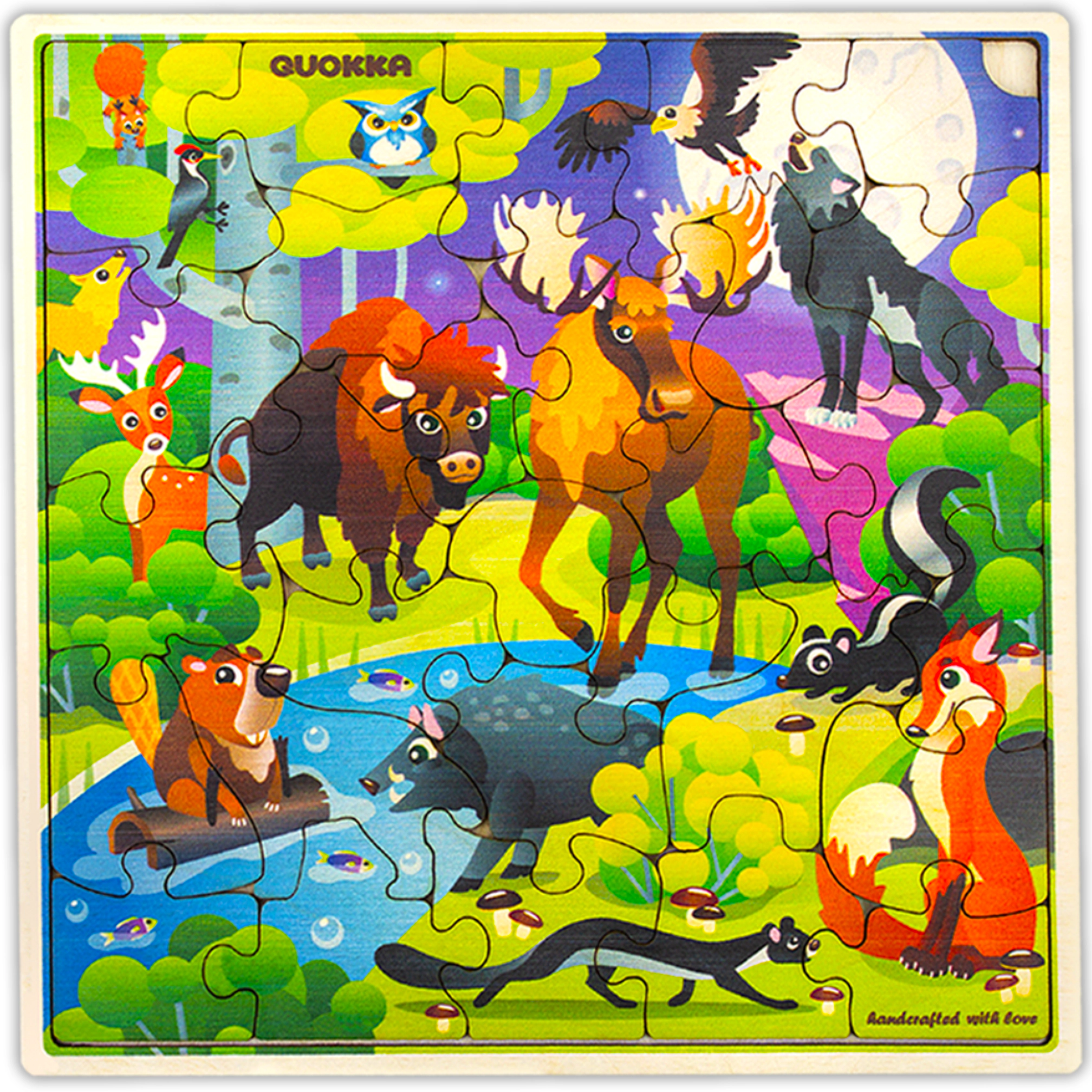 QUOKKA Wooden Jigsaw Puzzle for Kids Ages 3–8, 28-Piece Puzzle with Illustrated Theme Design