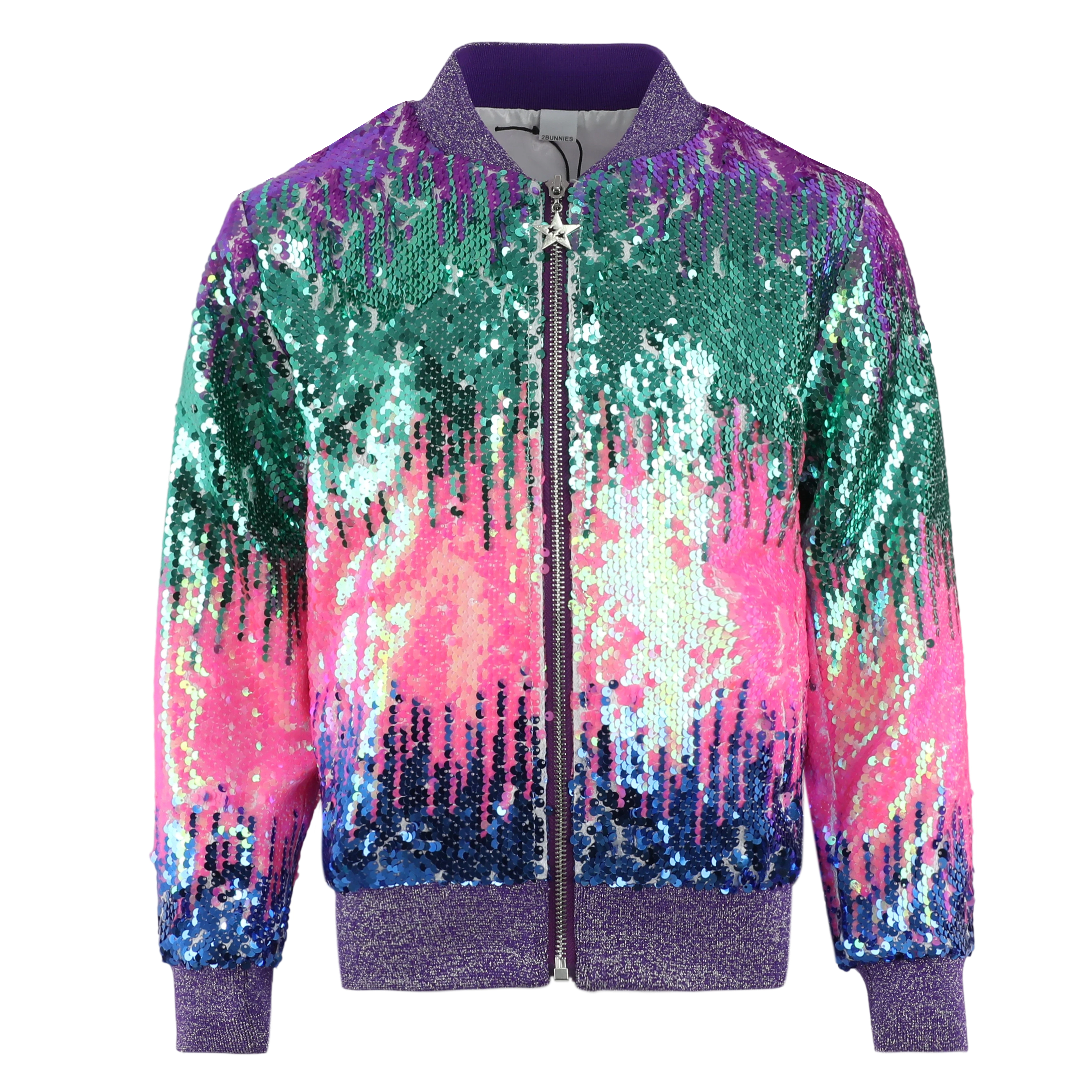 2Bunnies Girls' Aurora Gradient Sequin Holiday Party Bomber Jacket