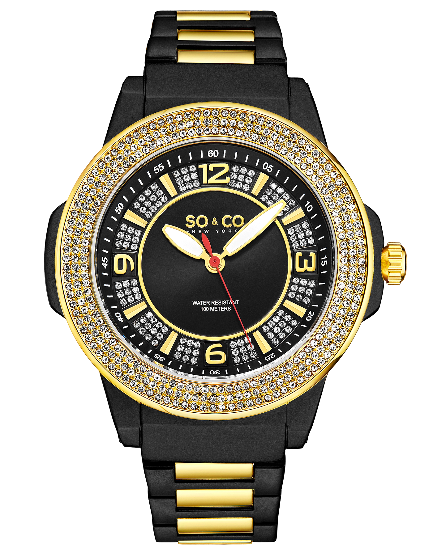 SO&CO Madison 5565 48mm Quartz Watch with Crystal Studded Bezel and Silver Dial