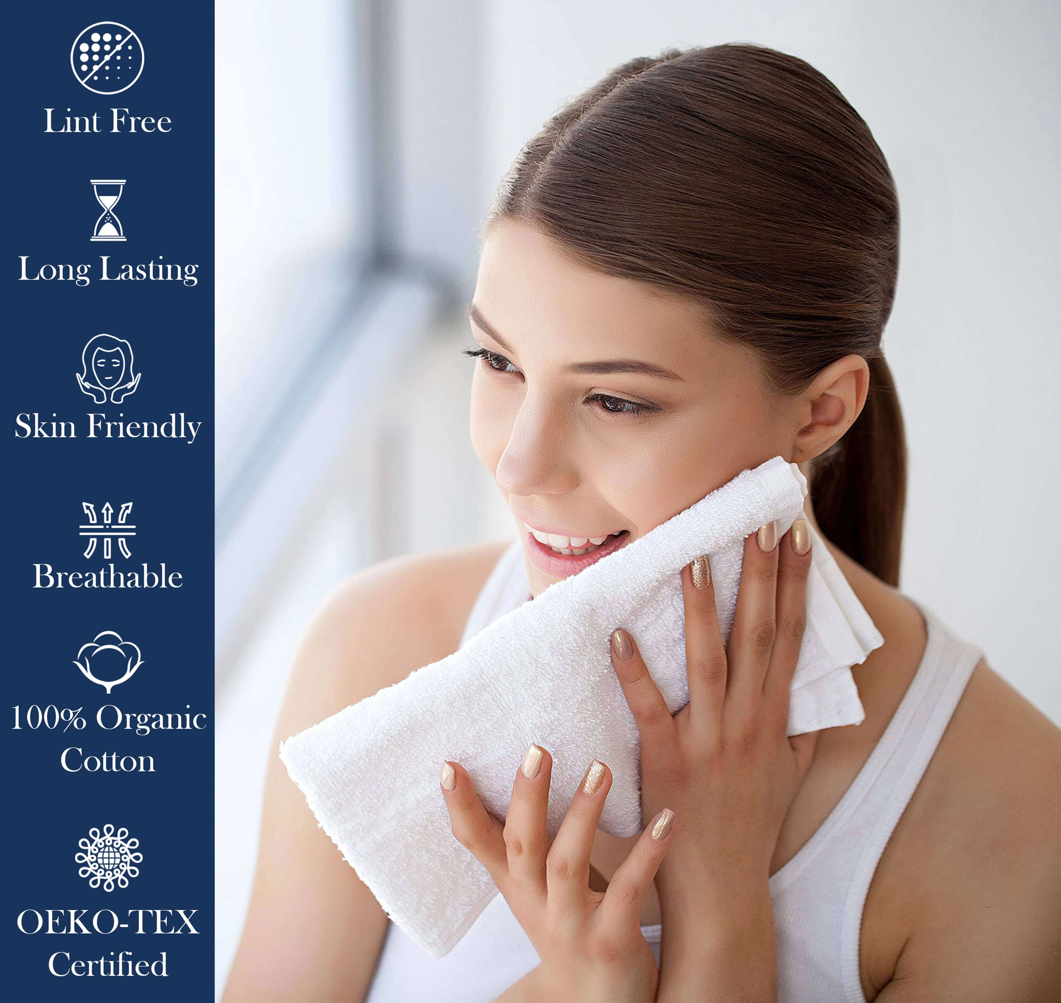 Delara Organic Cotton Luxuriously Plush Hand Towel Pack of 2 GOTS and OEKO-TEX Certified Premium Hotel Quality Towels