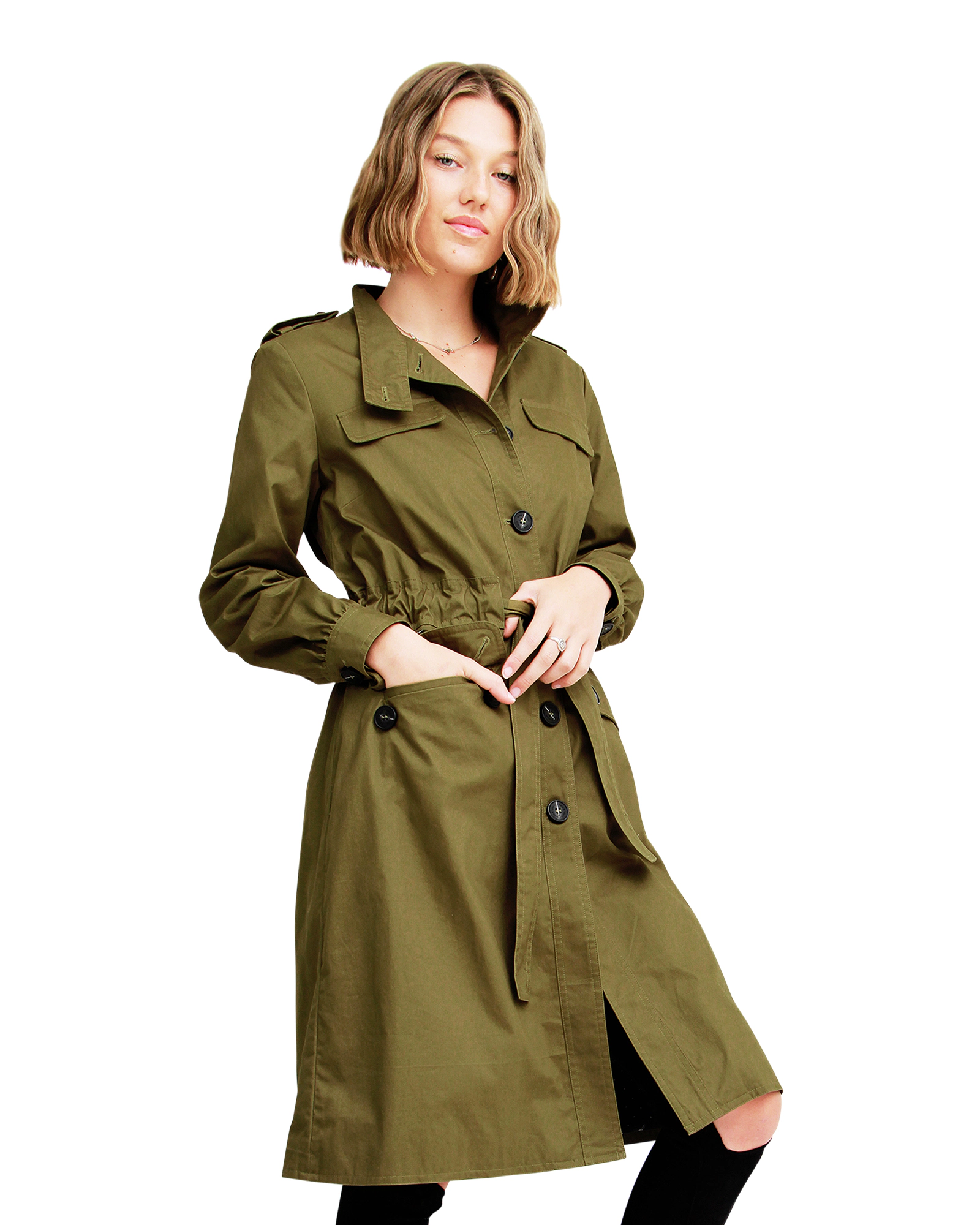 Belle & Bloom Womens Carlisle Button Front Trench Coat